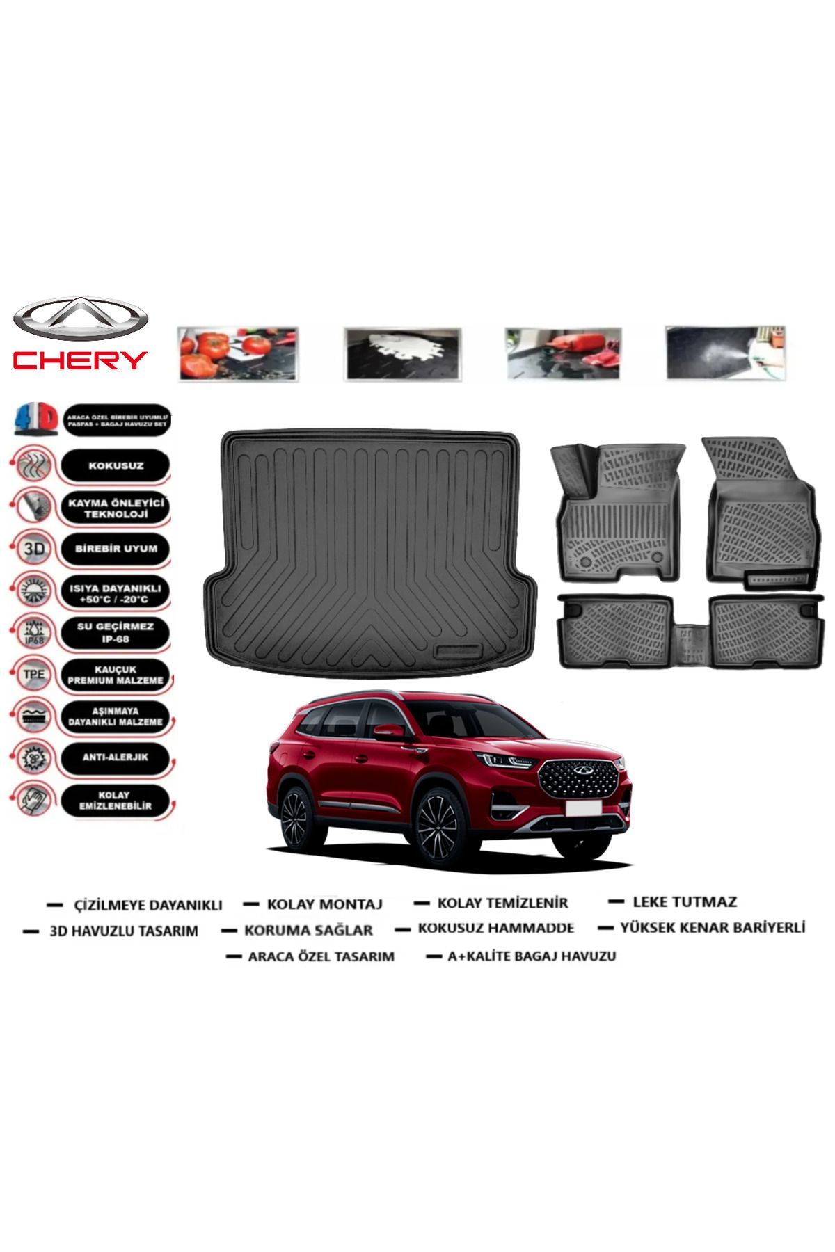 Chery Tiggo 8 Pro 5 Koltuk (Tek Parça) 2022 Model Bagaj Havuzu Araca Özel Paspas Takımı Prrox