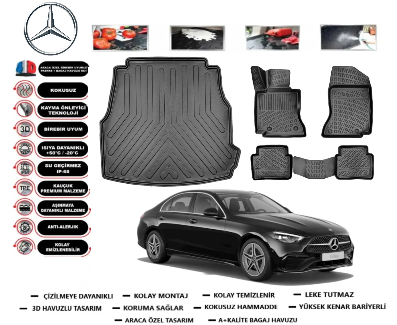 Mercedes-Benz C Serisi 2021 Sonrası W206 Bagaj Havuzu+3D Havuzlu Paspas Takımı