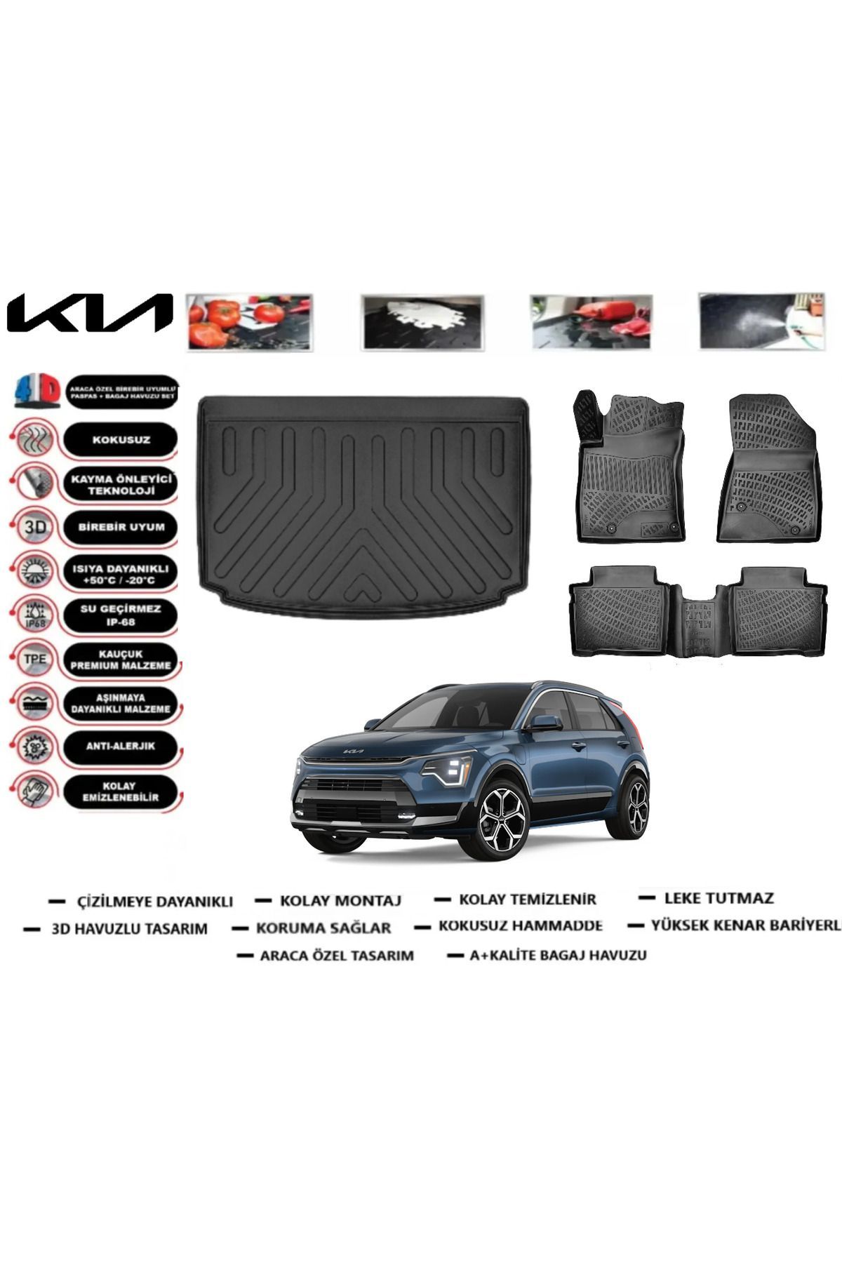 Kia Niro Hybrid 2024 Model Alt Bagaj Havuzu Araca Özel Paspas Takımı Prrox