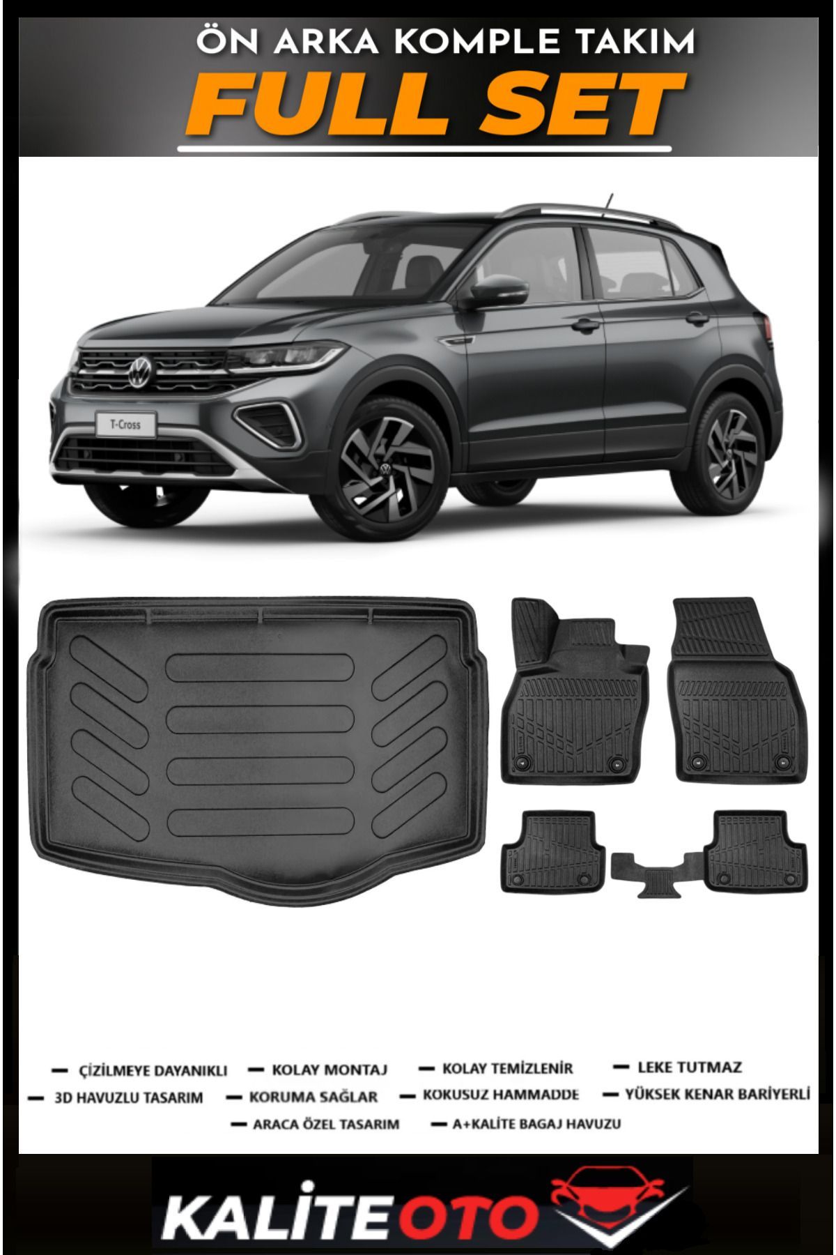 Volkswagen T-Cross Alt Bagaj Havuzu+4.5D Havuzlu Paspas Seti 2025 Model