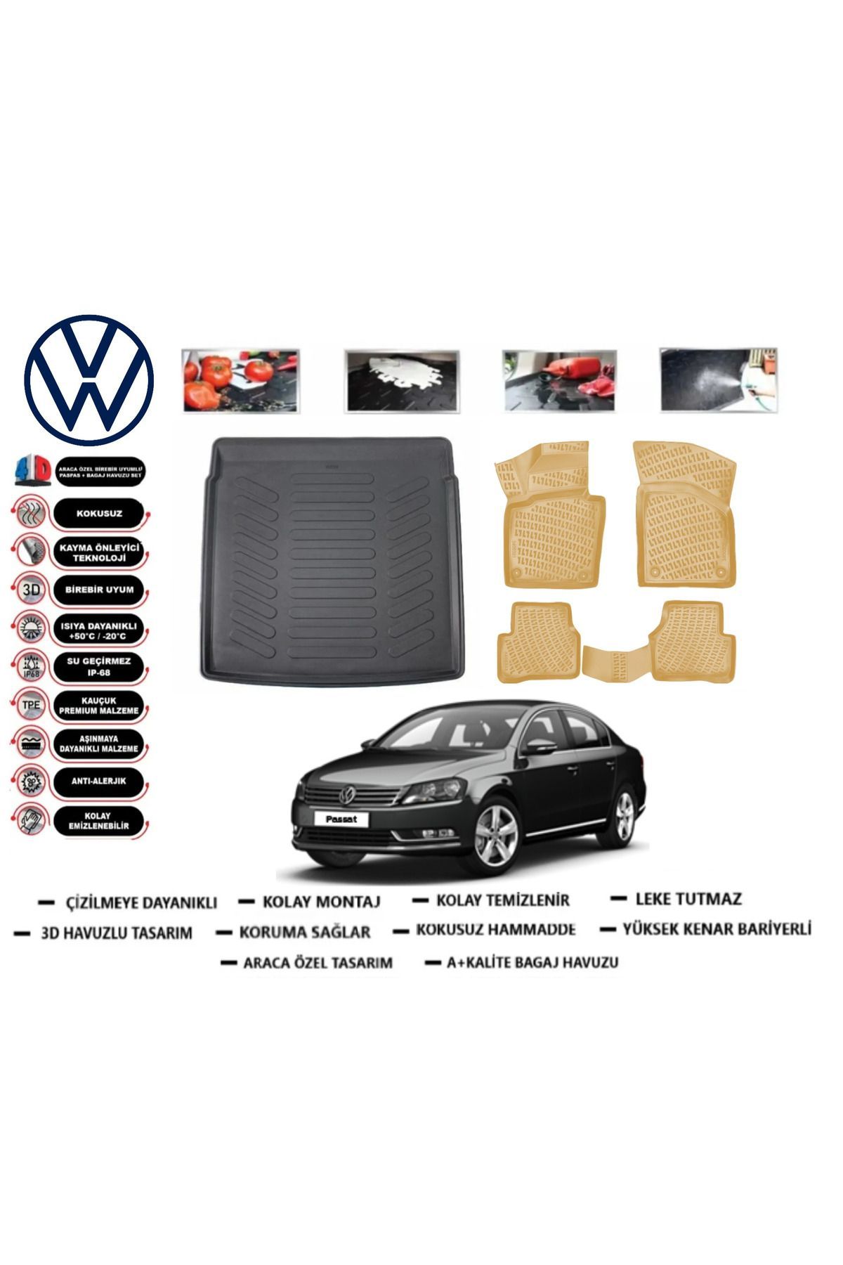 Volkswagen Passat B7 2012 Model Bagaj Havuzu+Araca Özel Bej Paspas Takımı Flex