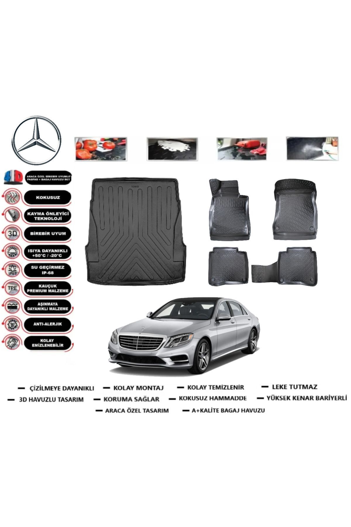 Mercedes S serisi W 222 Long 2018 Model Bagaj Havuzu Araca Özel Paspas Takımı Prrox