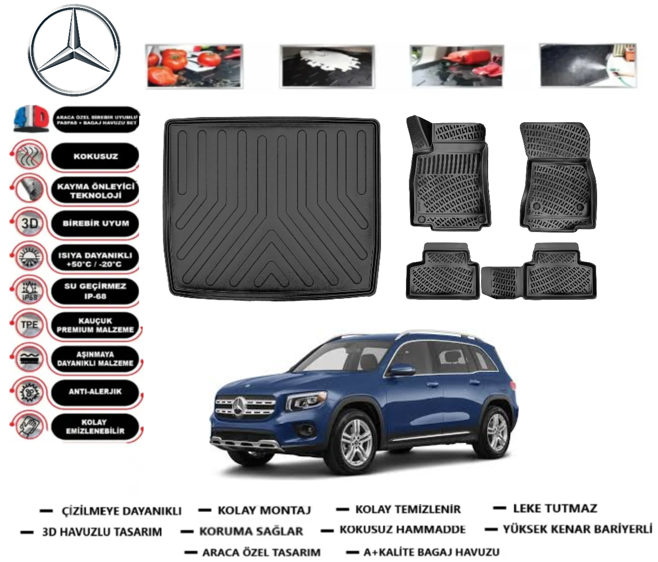Mercedes GLB 2019 Sonrası Alt Bagaj Havuzu+3D Havuzlu Paspas Takımı