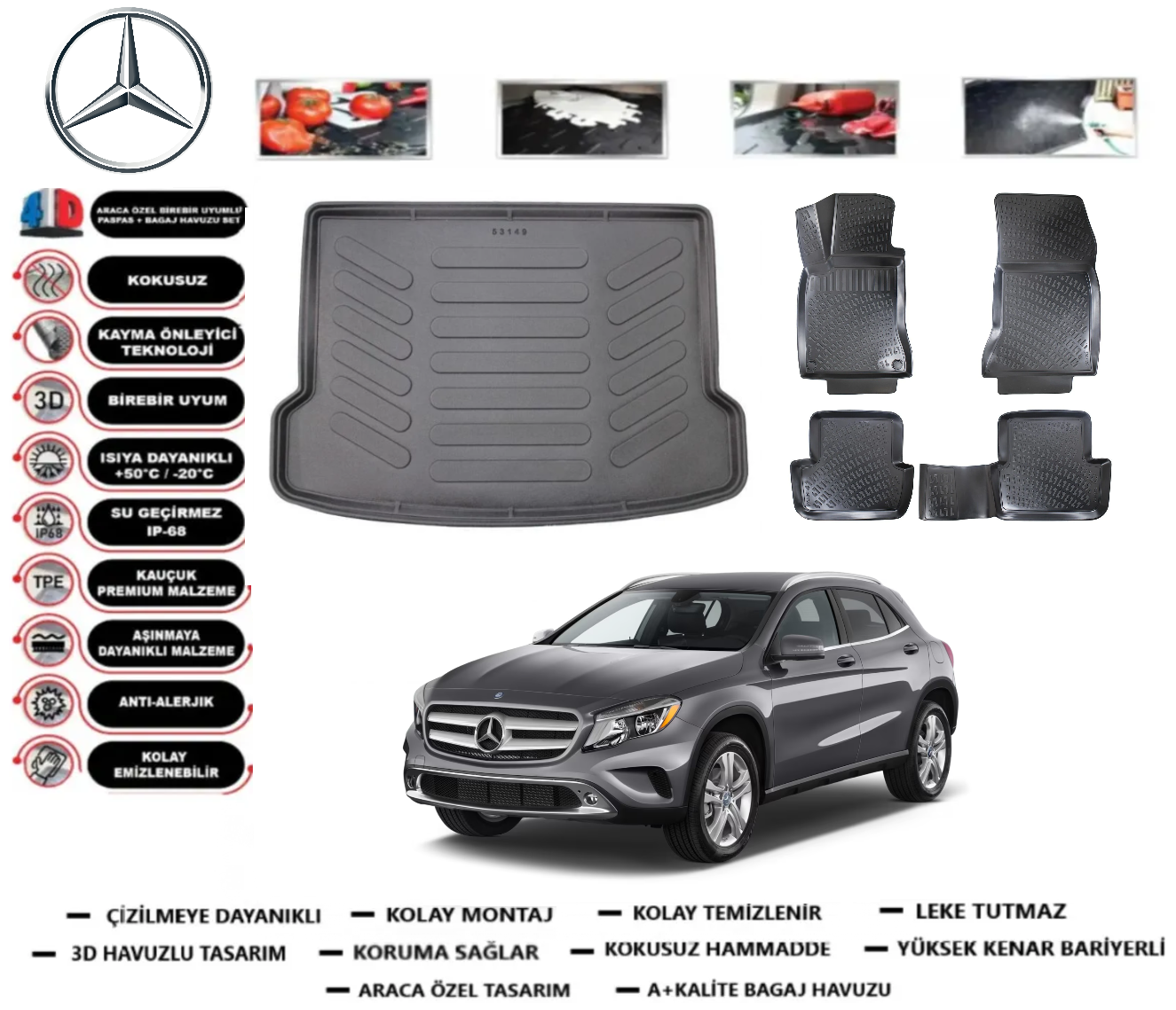Mercedes GLA 2014-2020 Bagaj Havuzu+3D Havuzlu Paspas Takımı