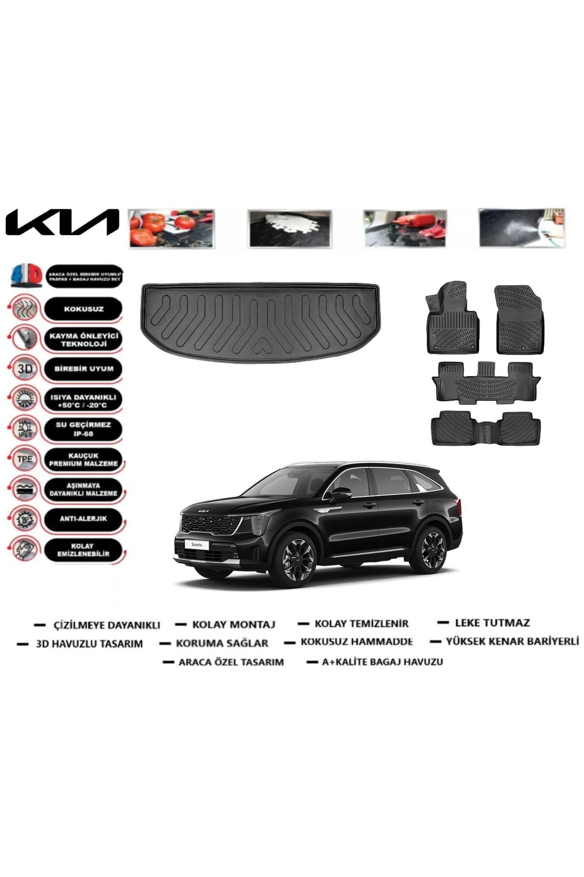 Kia Sorento 7 Kişilik Araç 5 Koltuklu 2025 Model Bagaj Havuzu Araca Özel Paspas Takımı kauçuk