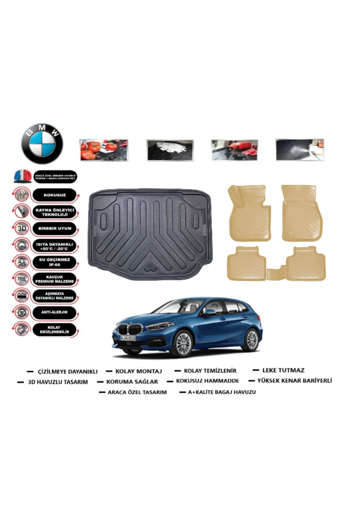 Bmw 1 serisi F40 2019 Model Alt Bagaj Havuzu(paspası)+Araca Özel Bej Paspas Takımı Flex