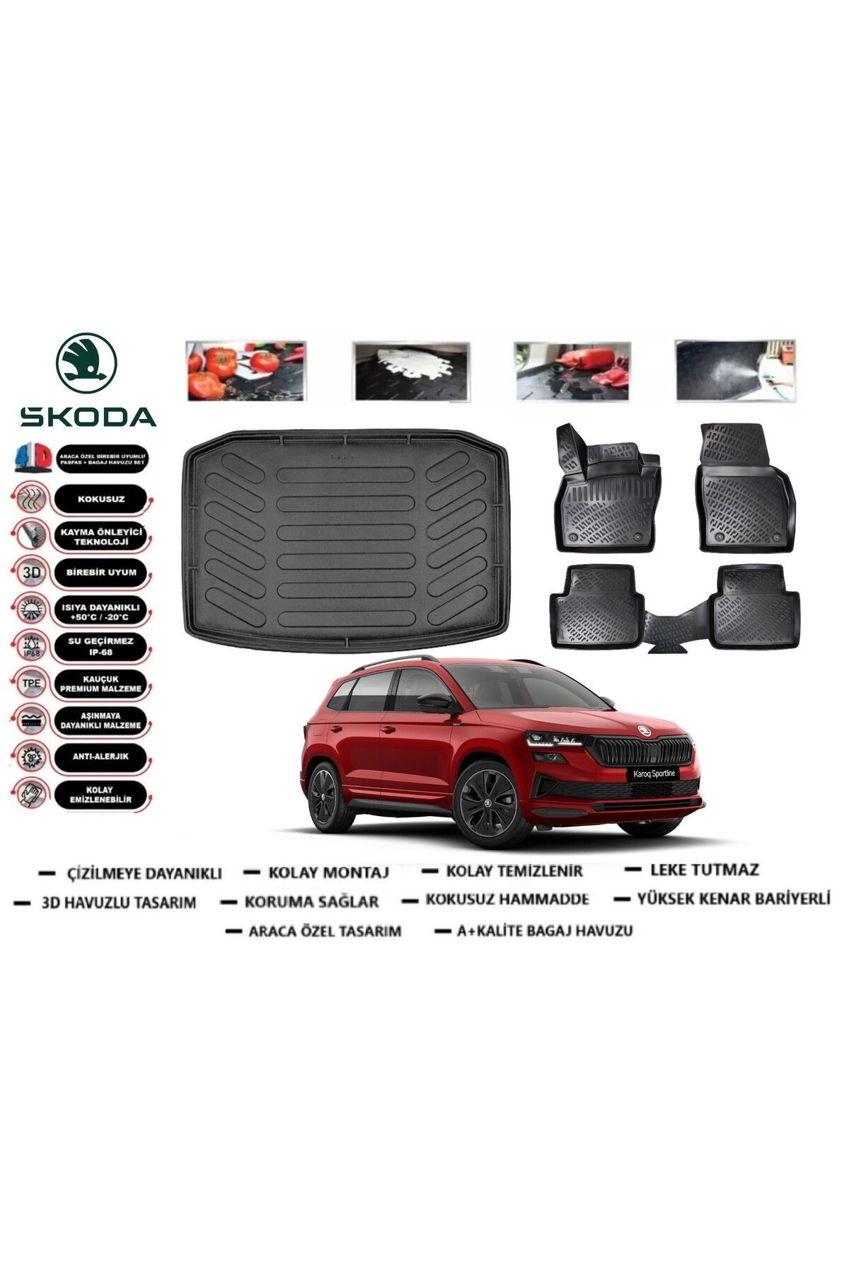Skoda Karoq 2021 Model Bagaj Havuzu Araca Özel Paspas Takımı Prrox