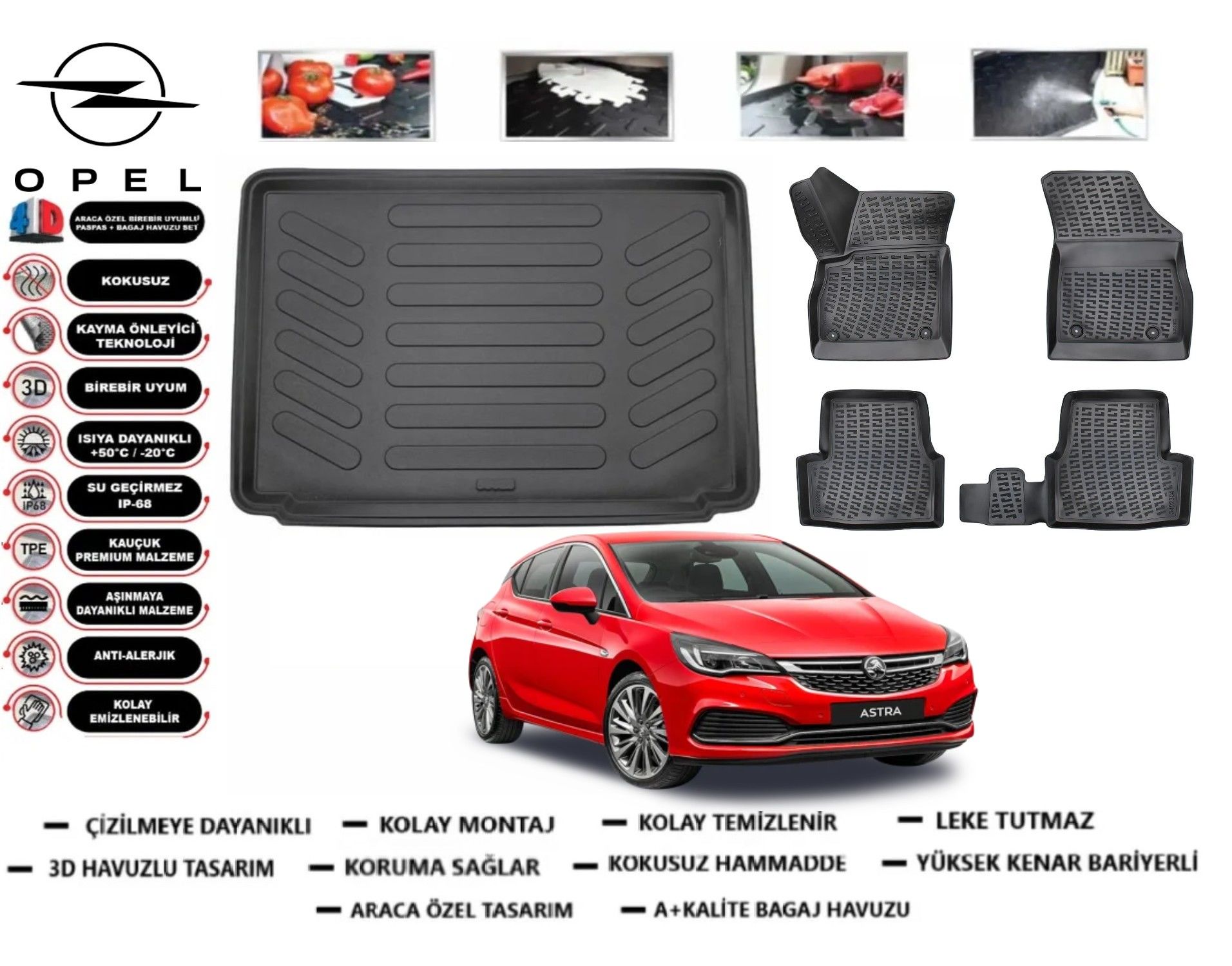 Opel Astra K 2015-2022 3D Bagaj Havuzu+3D Araca Özel Paspas Takımı