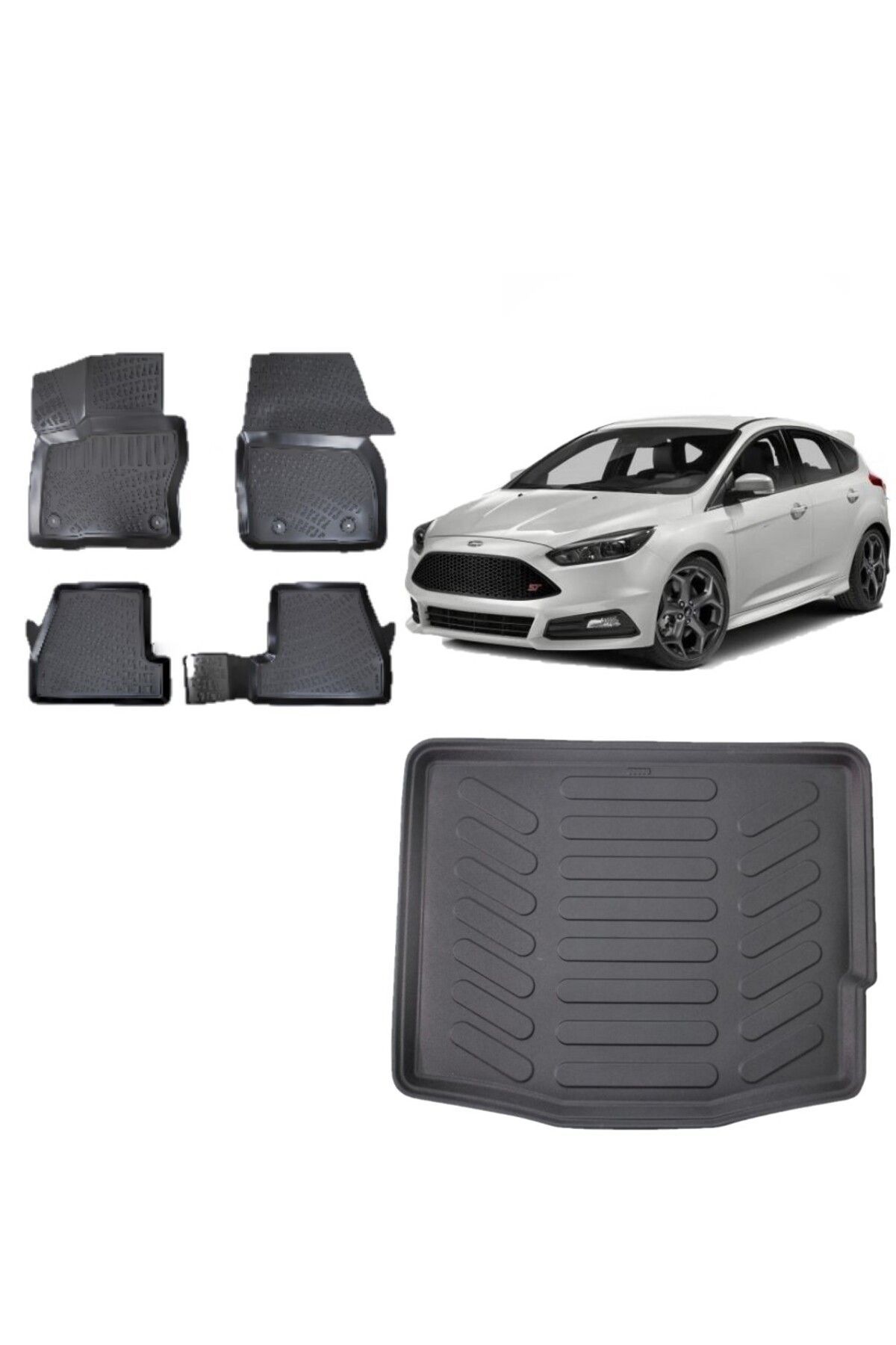 Focus 3.5 Hatchback 2016 Model 3D Bagaj Havuzu+3D Havuzlu Araca Özel Paspas Takımı