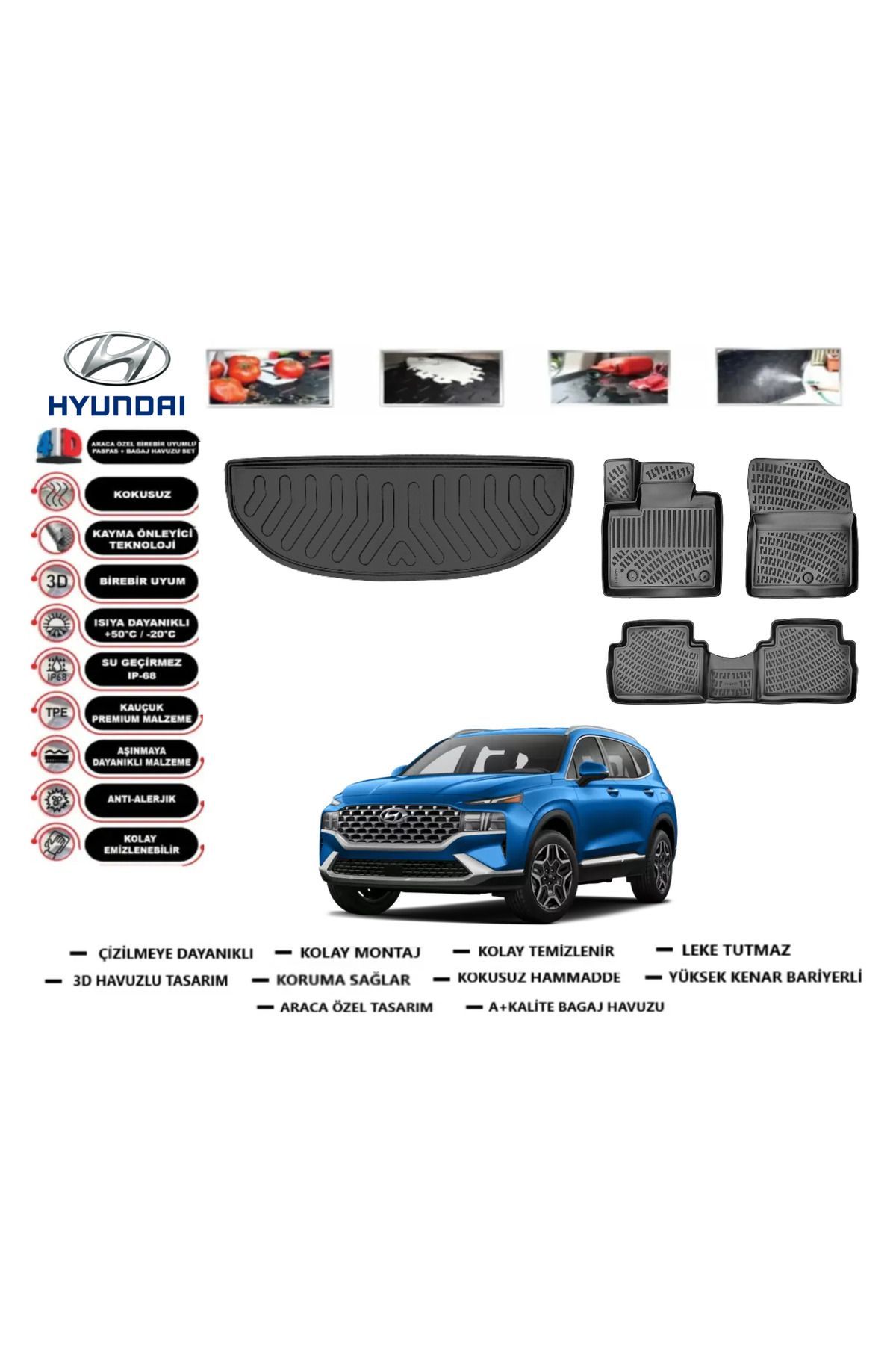 Hyundai Santafe Hybrid 7 Koltuklu 2020 Model Bagaj Havuzu Araca Özel Paspas Takımı Prrox