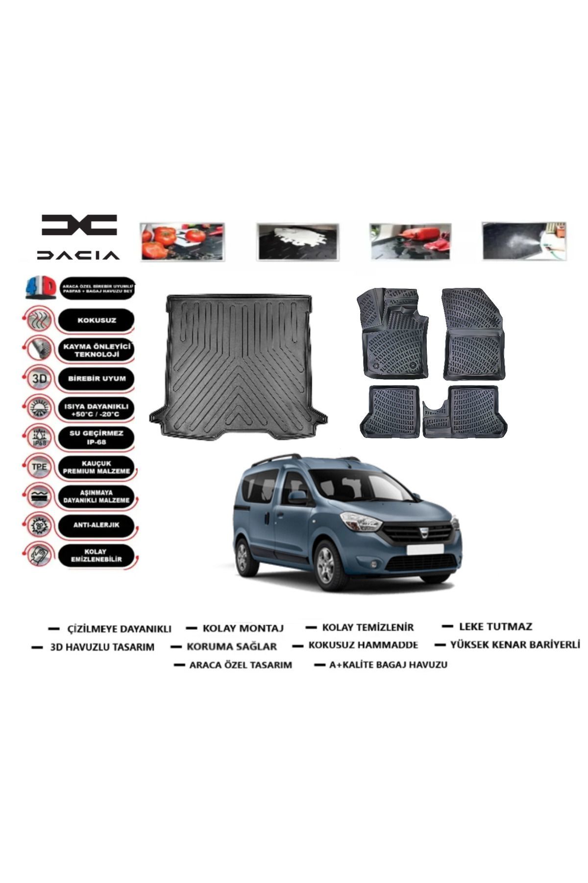 Dacia Dokker 2017 Model Bagaj Havuzu Araca Özel Paspas Takımı kauçuk
