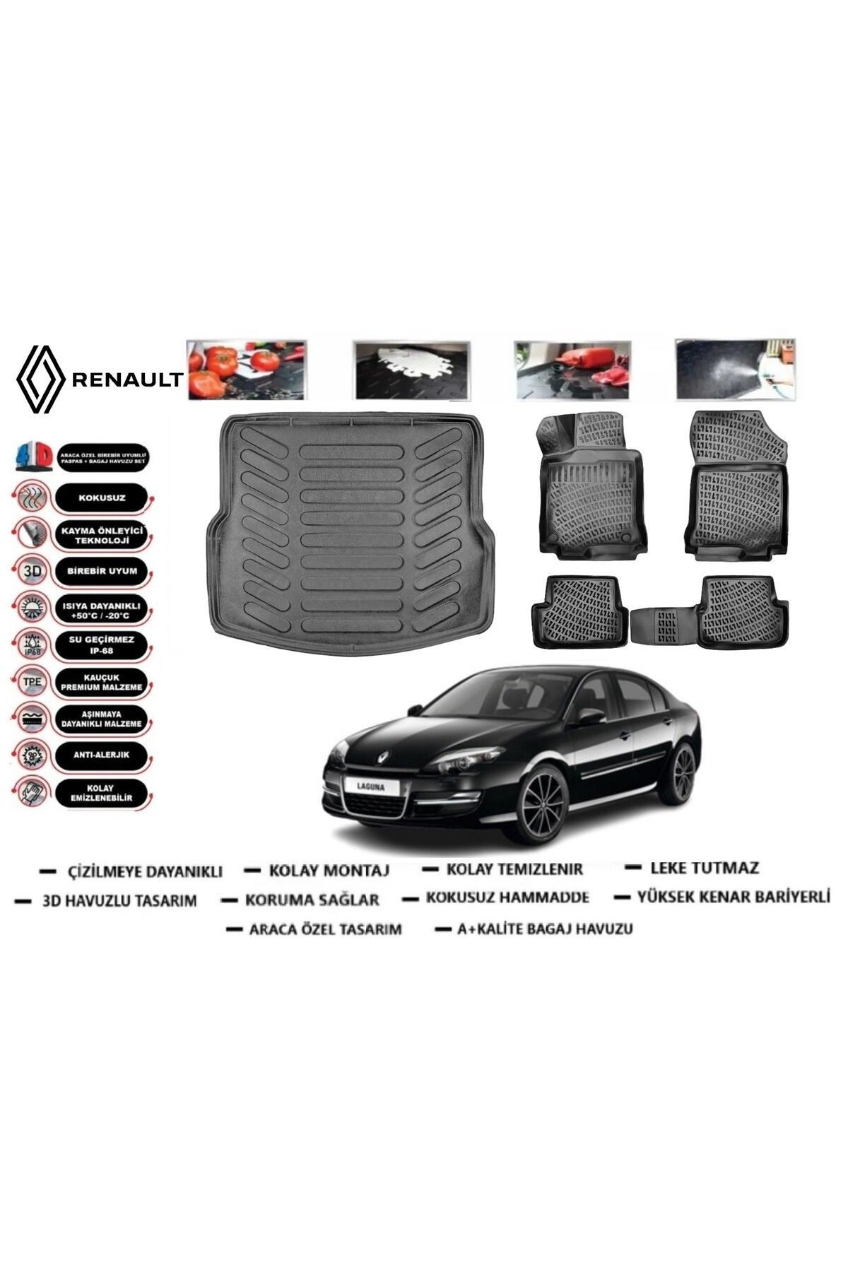 Renault Laguna 3 2009 Model Bagaj Havuzu Araca Özel Paspas Takımı kauçuk