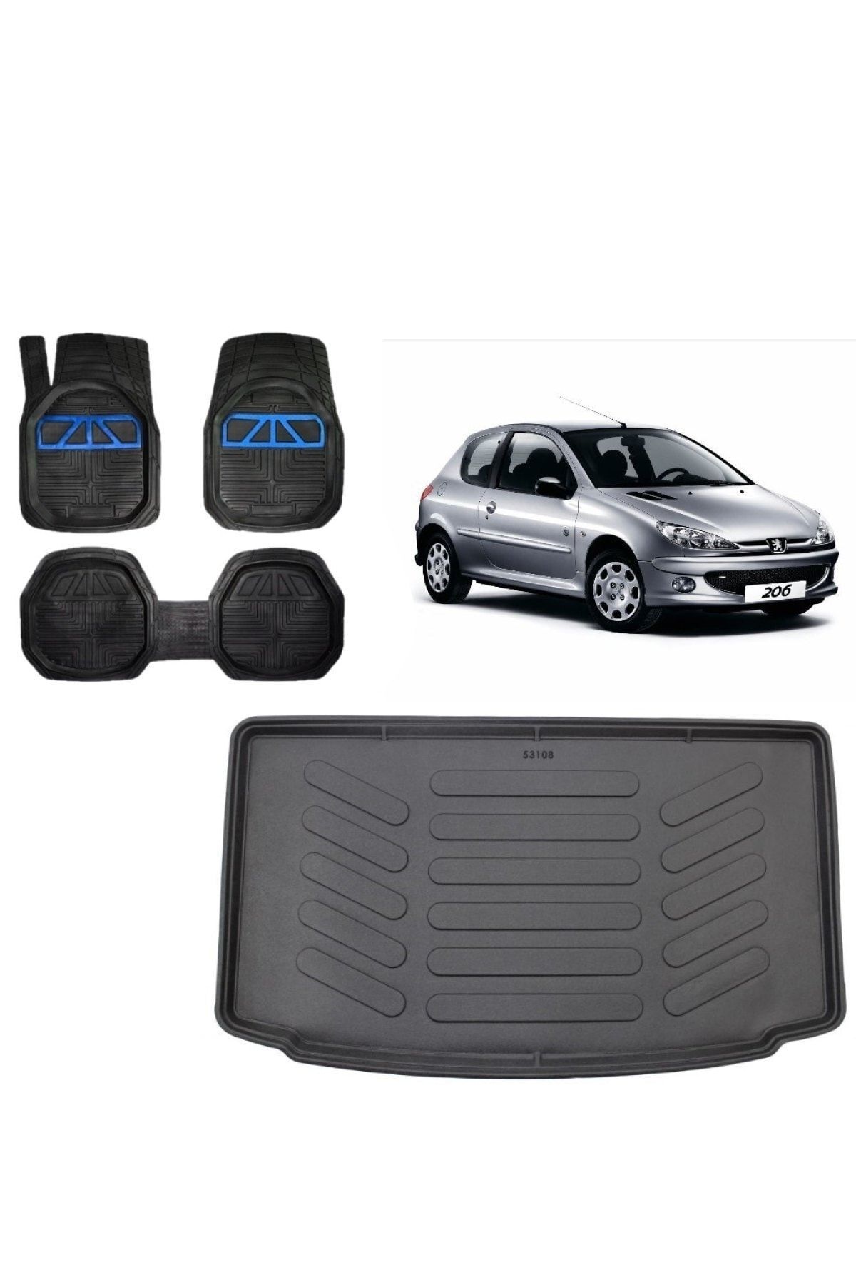 Peugeot 206 Hatchback 1999 Model 3D Bagaj Havuzu+3D Havuzlu Araca Özel Paspas Takımı
