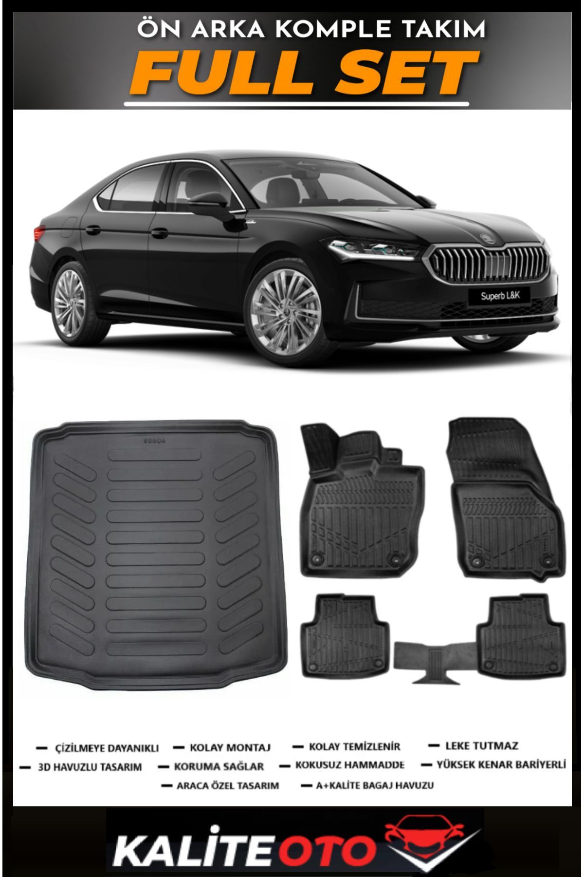 Skoda Superb Bagaj Havuzu+4.5D Havuzlu Paspas Seti 2024 Model