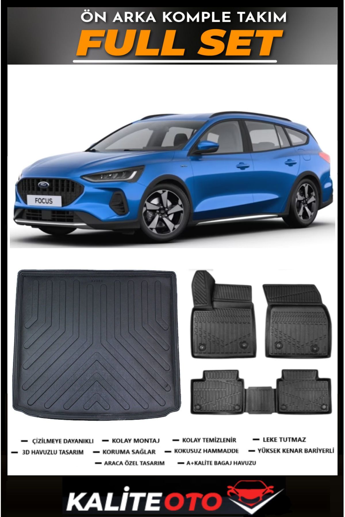 Ford Focus 5 STW Üst Bagaj Havuzu+4.5D Havuzlu Paspas Seti 2020 Model
