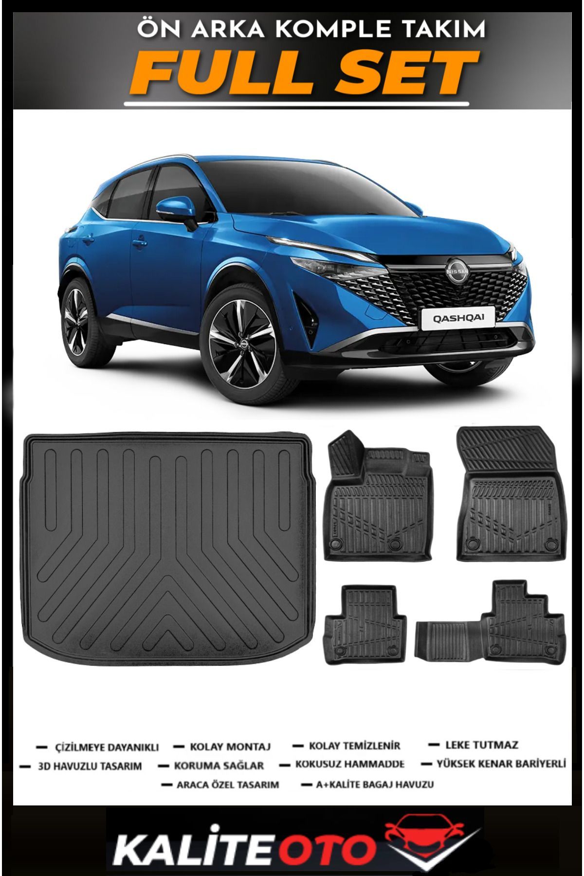 Nissan Qashqai E-Power Üst Bagaj Havuzu+4.5D Havuzlu Paspas Seti 2024 Model