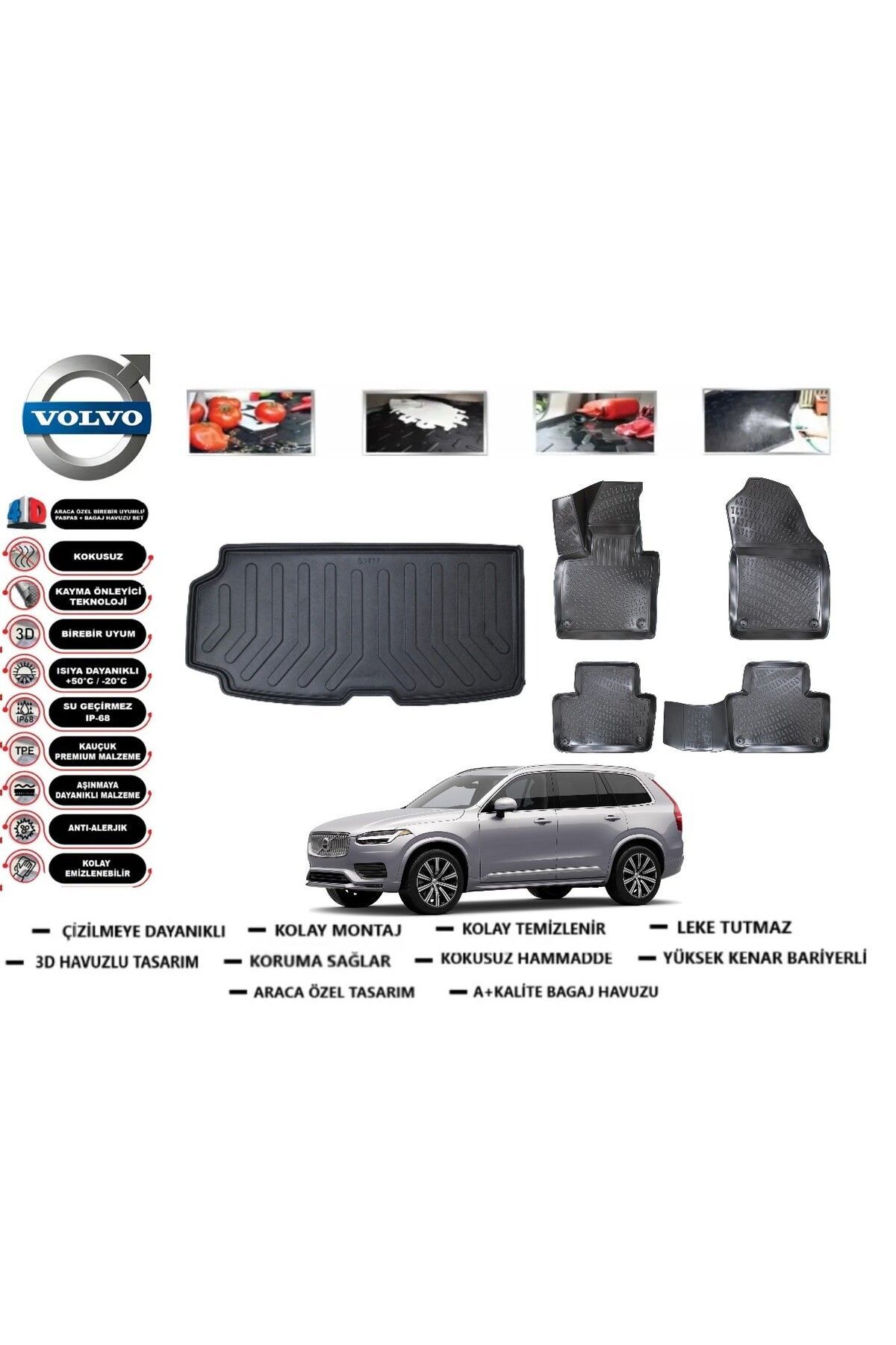 Volvo XC90 2021 Model 7 Koltuk Bagaj Havuzu Araca Özel Paspas Takımı Prrox