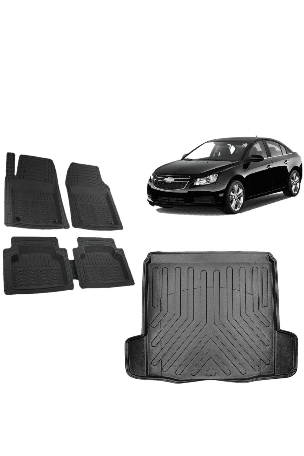 Chevrolet Cruze Sedan 2011 Model 3d Çift Kulaklı Bagaj Havuzu+3d Siyah Havuzlu Paspas Takımı