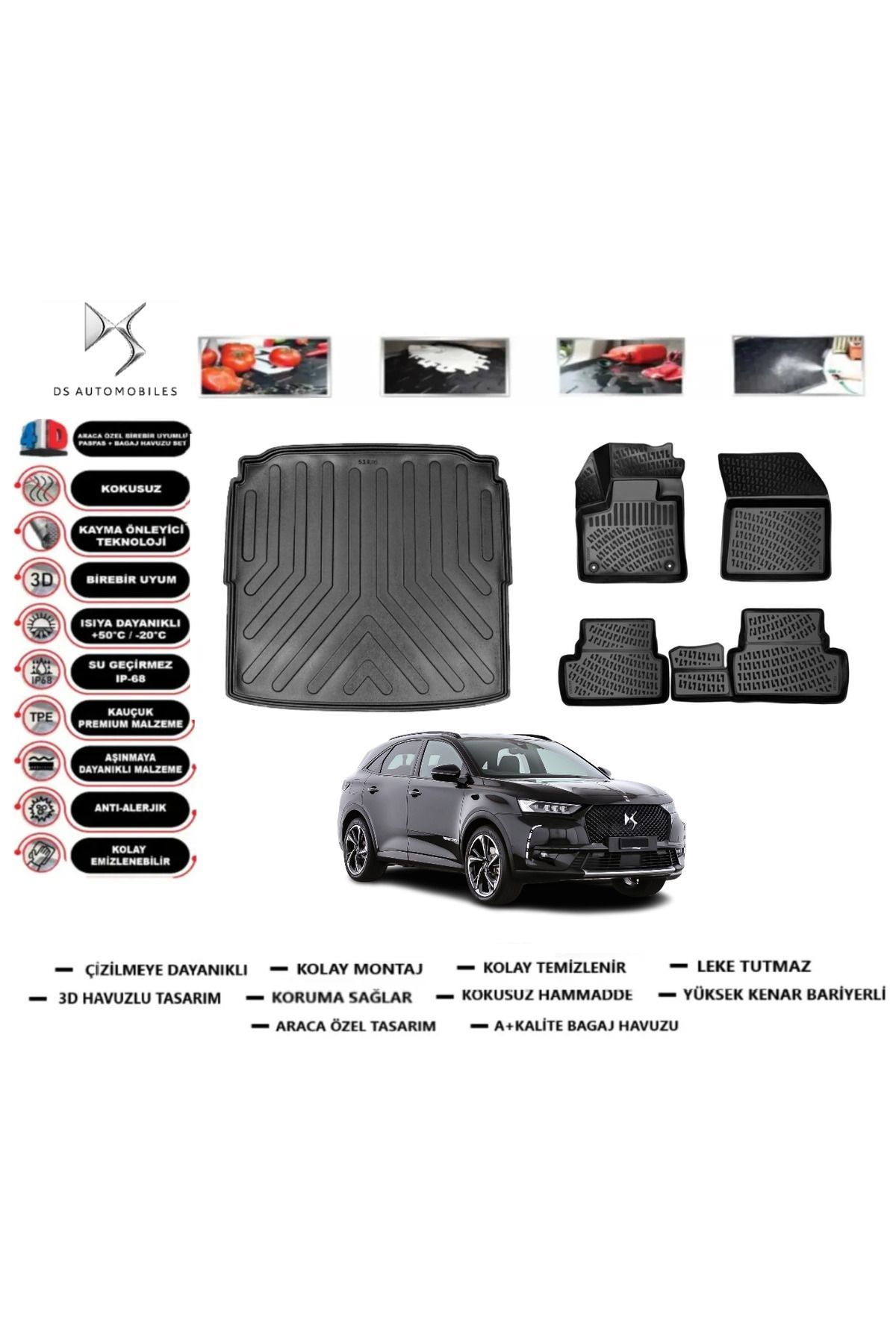 DS 7 Crossback 2021 Model Alt Bagaj Havuzu Araca Özel Paspas Takımı Prrox