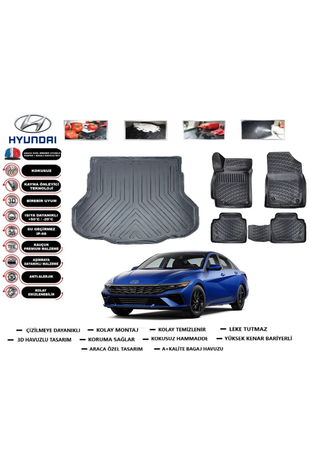Hyundai Elantra 2024 Model Bagaj Havuzu Araca Özel Paspas Takımı Prrox