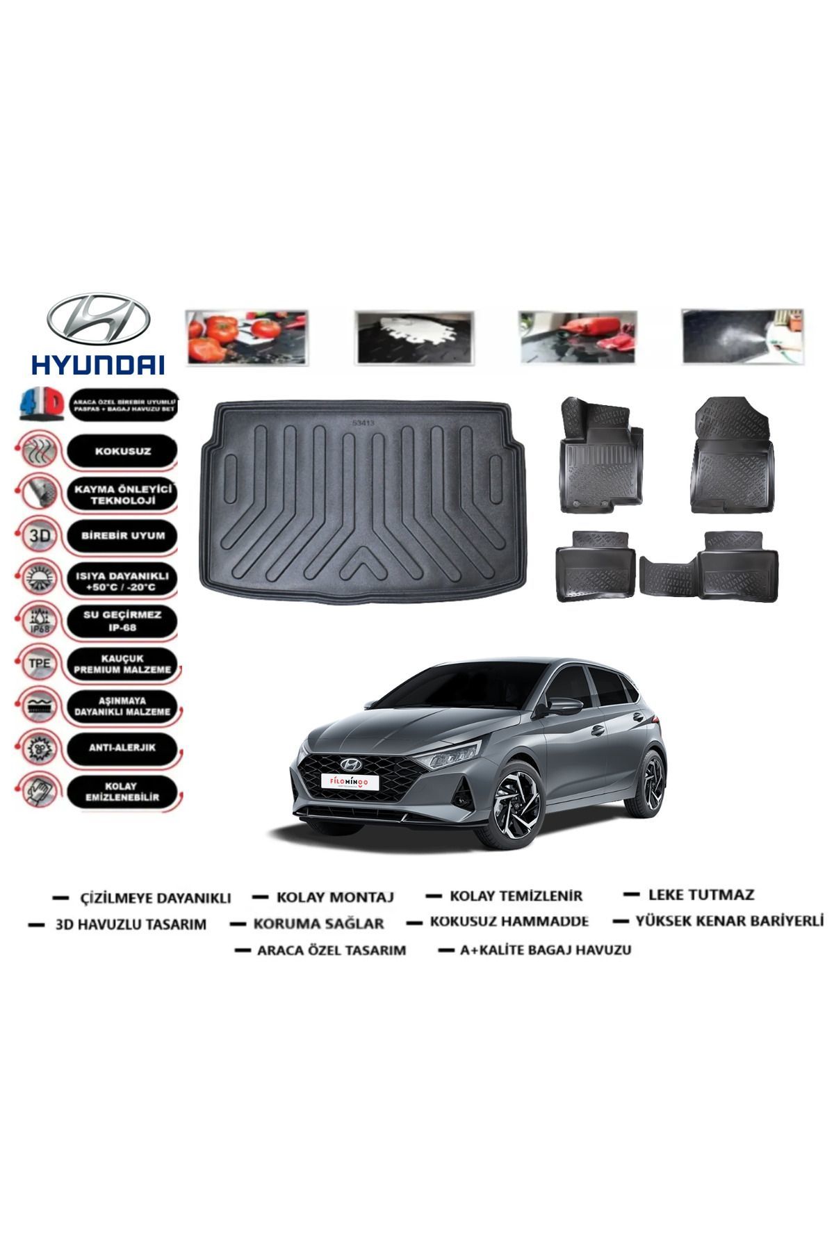 Hyundai i20 Jump Style 2025 Model Bagaj Havuzu Araca Özel Paspas Takımı Prrox