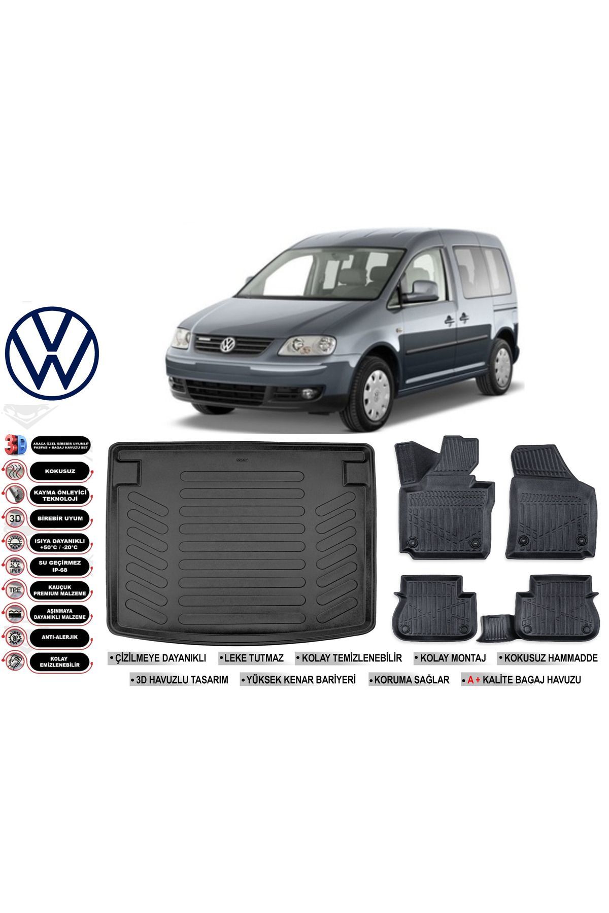 Volkswagen Caddy 2009 Model Bagaj Havuzu Araca Özel Siyah Havuzlu Paspas Takımı Sett