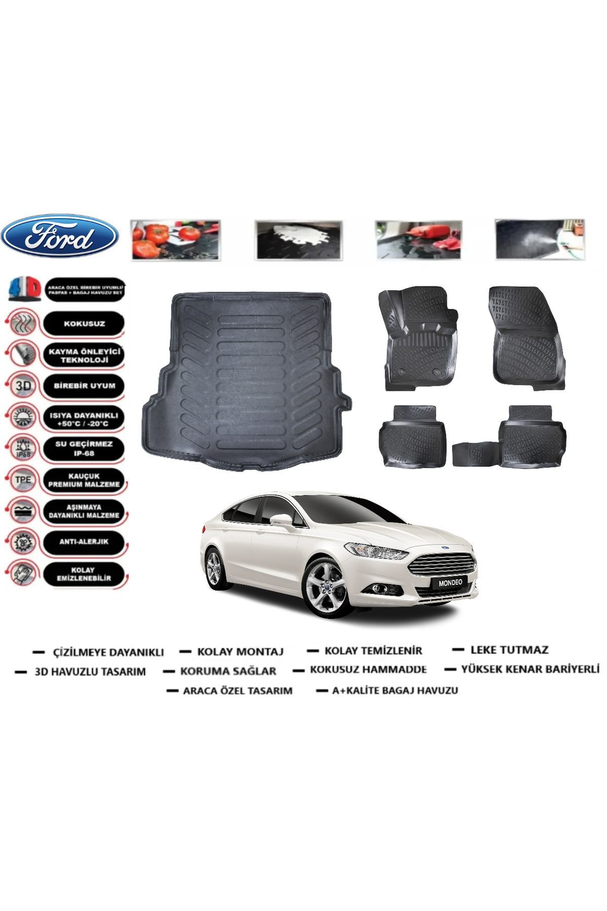 Ford Mondeo 2019 Model Bagaj Havuzu Araca Özel Paspas Takımı Prrox