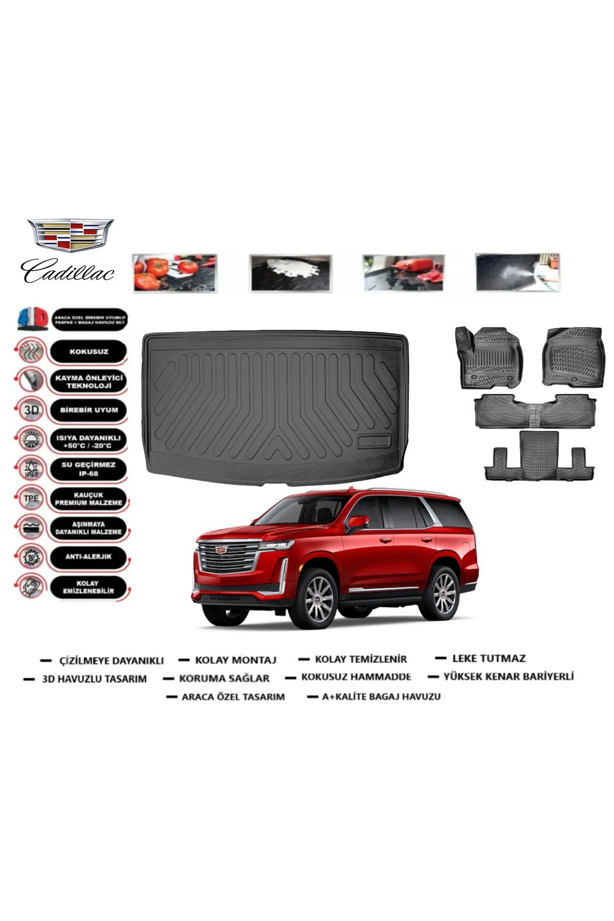 Cadillac Escalade ESV 7-8 Koltuklu 2023 Model Bagaj Havuzu Araca Özel Paspas Takımı Prrox