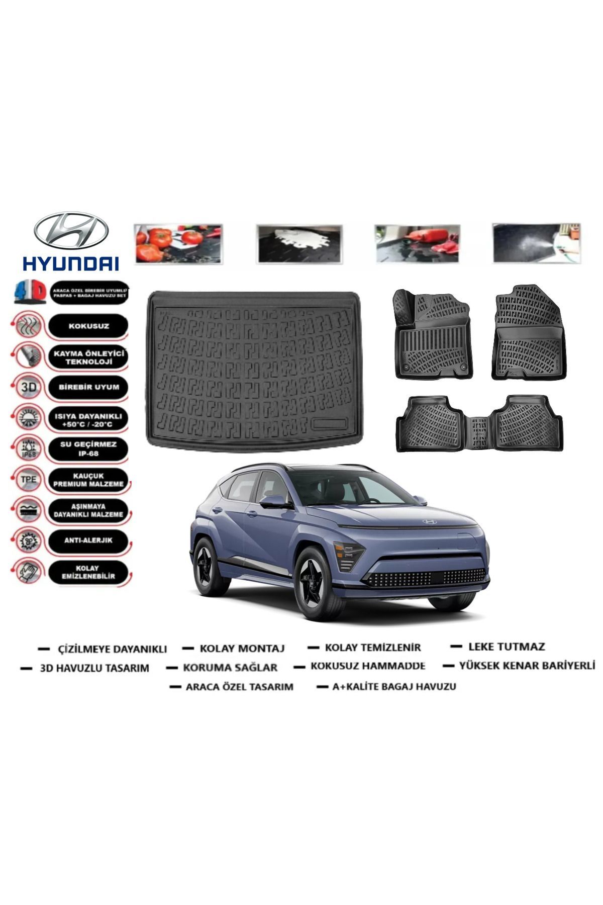 Hyundai Kona Elektrikli 2025 Model Alt Bagaj Havuzu Araca Özel Paspas Takımı Prrox