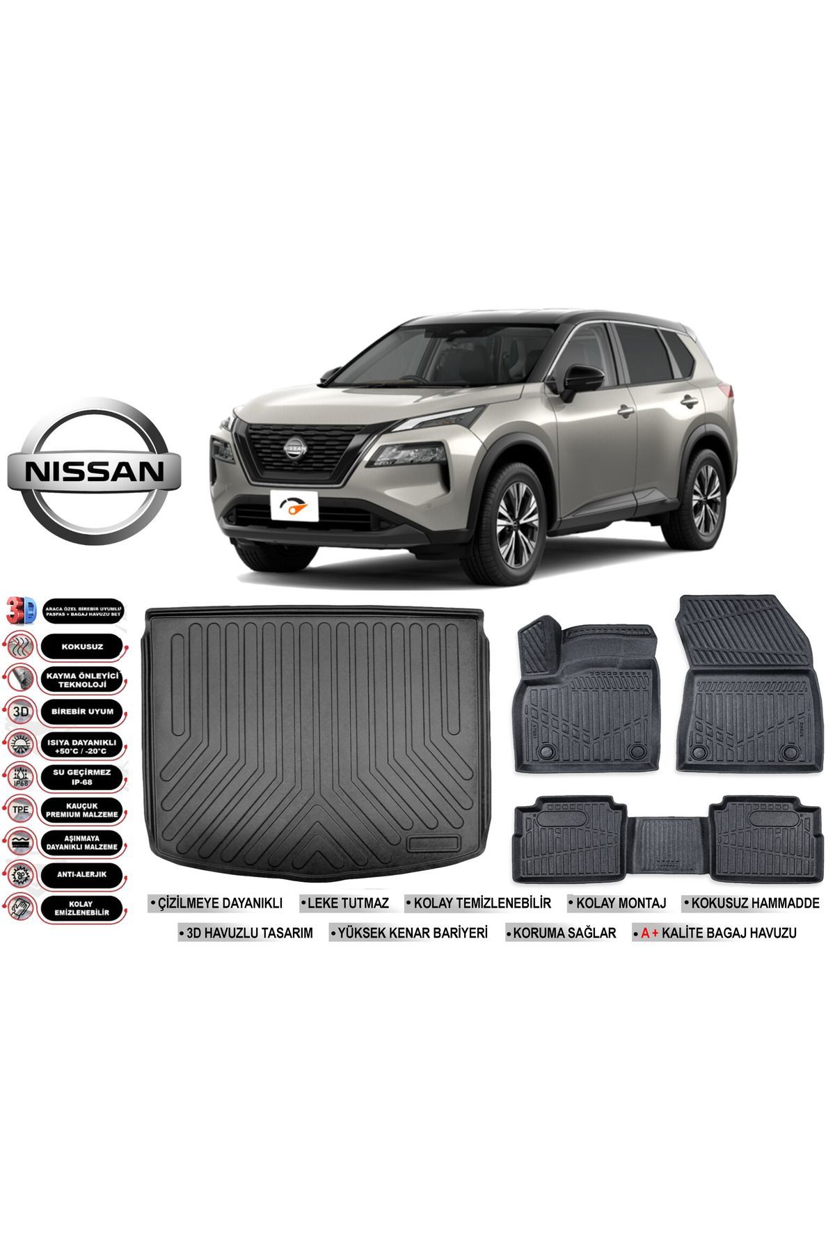 Nissan X-Trail E-Power 2023 Model Bagaj Havuzu Araca Özel Siyah Havuzlu Paspas Takımı Sett