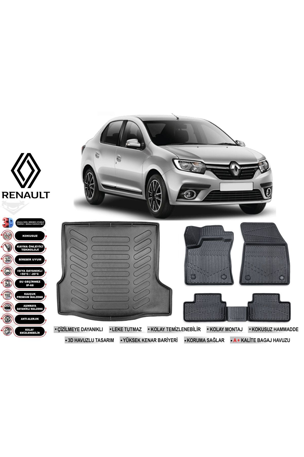 Renault Symbol 2017 Model Bagaj Havuzu Araca Özel Siyah Havuzlu Paspas Takımı Sett
