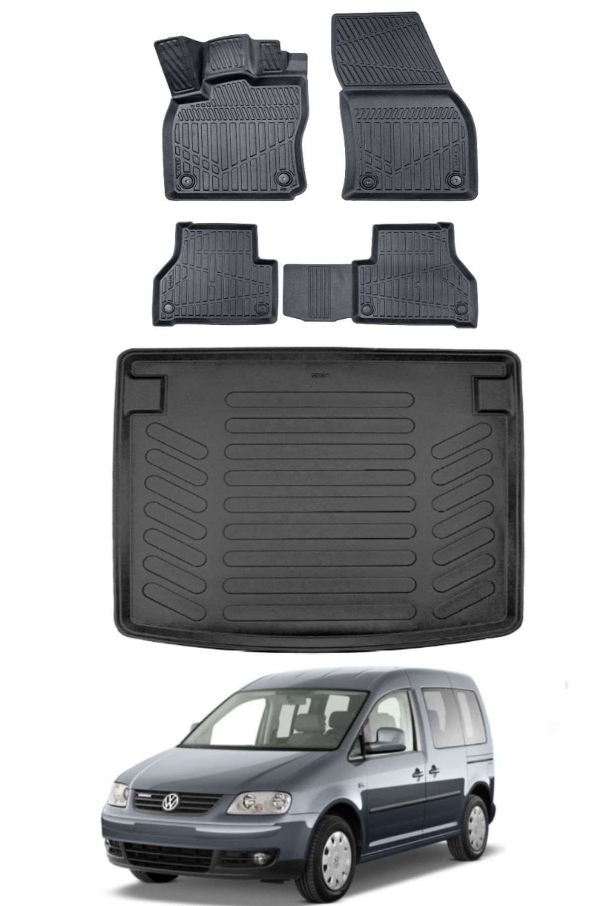 Volkswagen Caddy 2004 Model Bagaj Havuzu Araca Özel Siyah Paspas Takımı