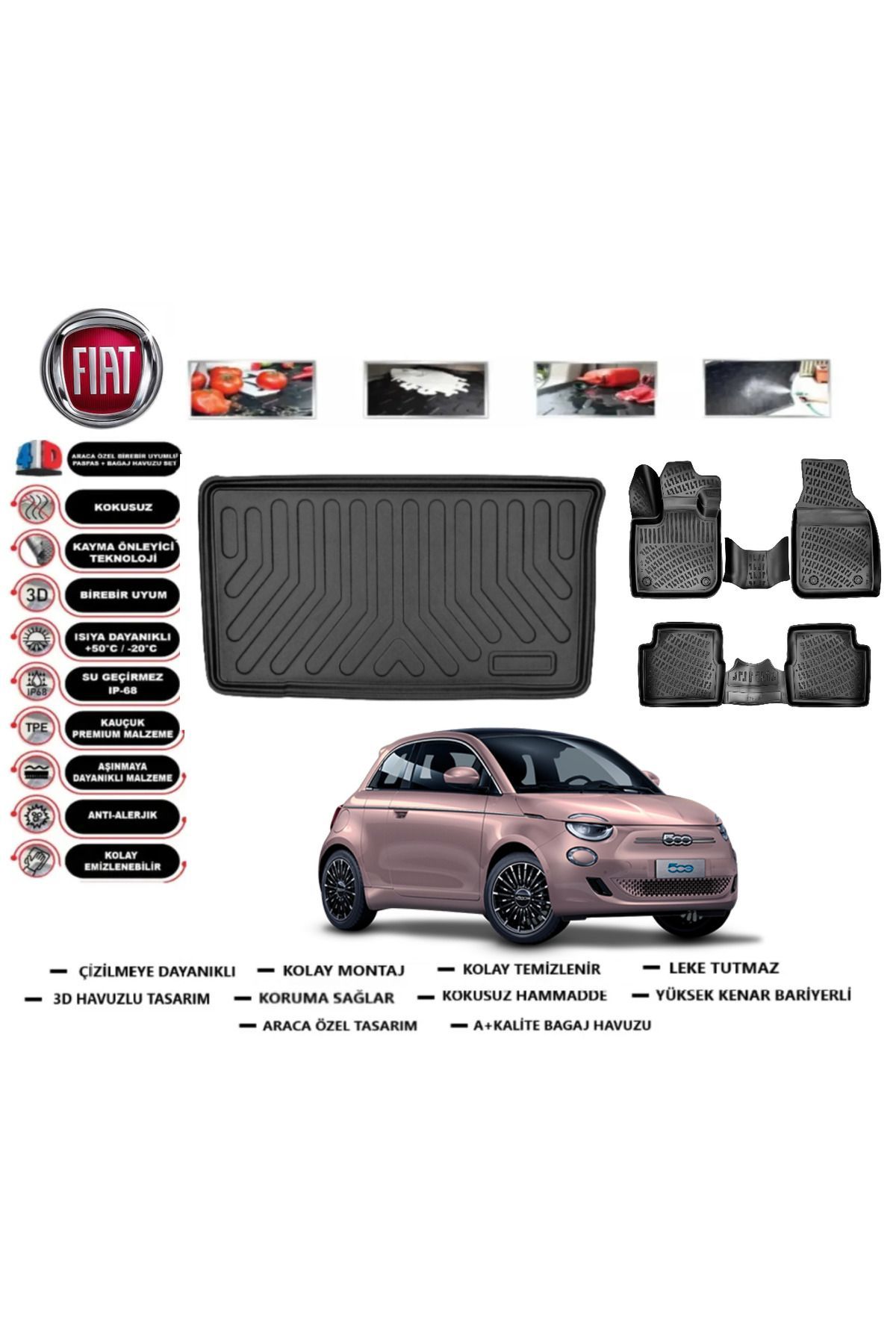 Fiat 500 E (Elektrikli ) 2025 Model Bagaj Havuzu Araca Özel Paspas Takımı Prrox