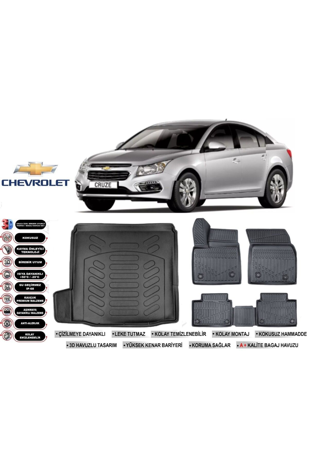 Chevrolet Cruze Sedan 2008 Model Sol Kulak Bagaj Havuzu Araca Özel Siyah Havuzlu Paspas Takımı Sett