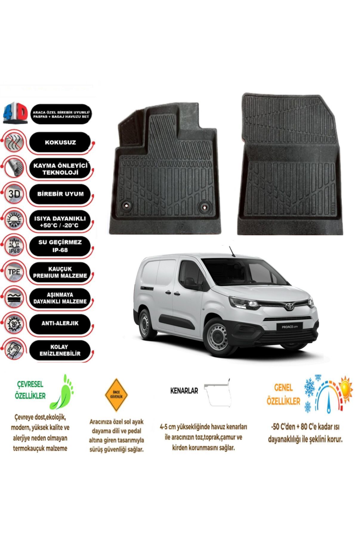 Toyota Proace City Panelvan 2019 Sonrası 4D Havuzlu Paspas (( 2 parça ))