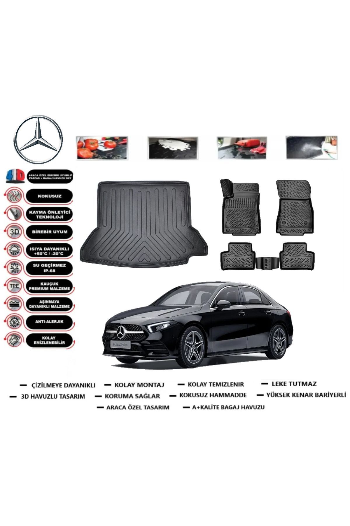 Mercedes A Serisi W177 SEDAN Kulaklı 2021 Model Bagaj Havuzu Araca Özel Paspas Takımı Prrox