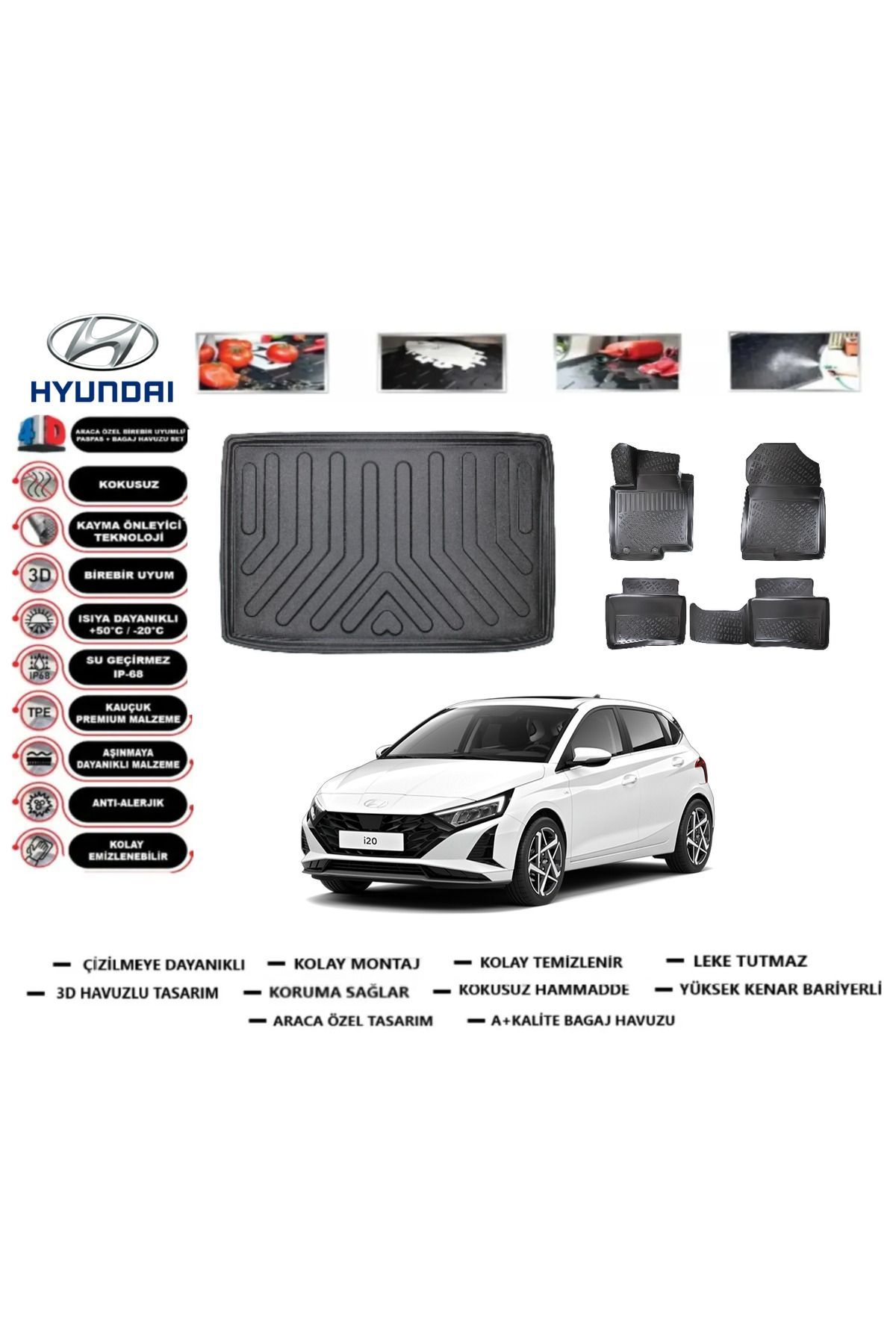 Hyundai i20 Elit Plus 2022 Model Alt Bagaj Havuzu Araca Özel Paspas Takımı Prrox