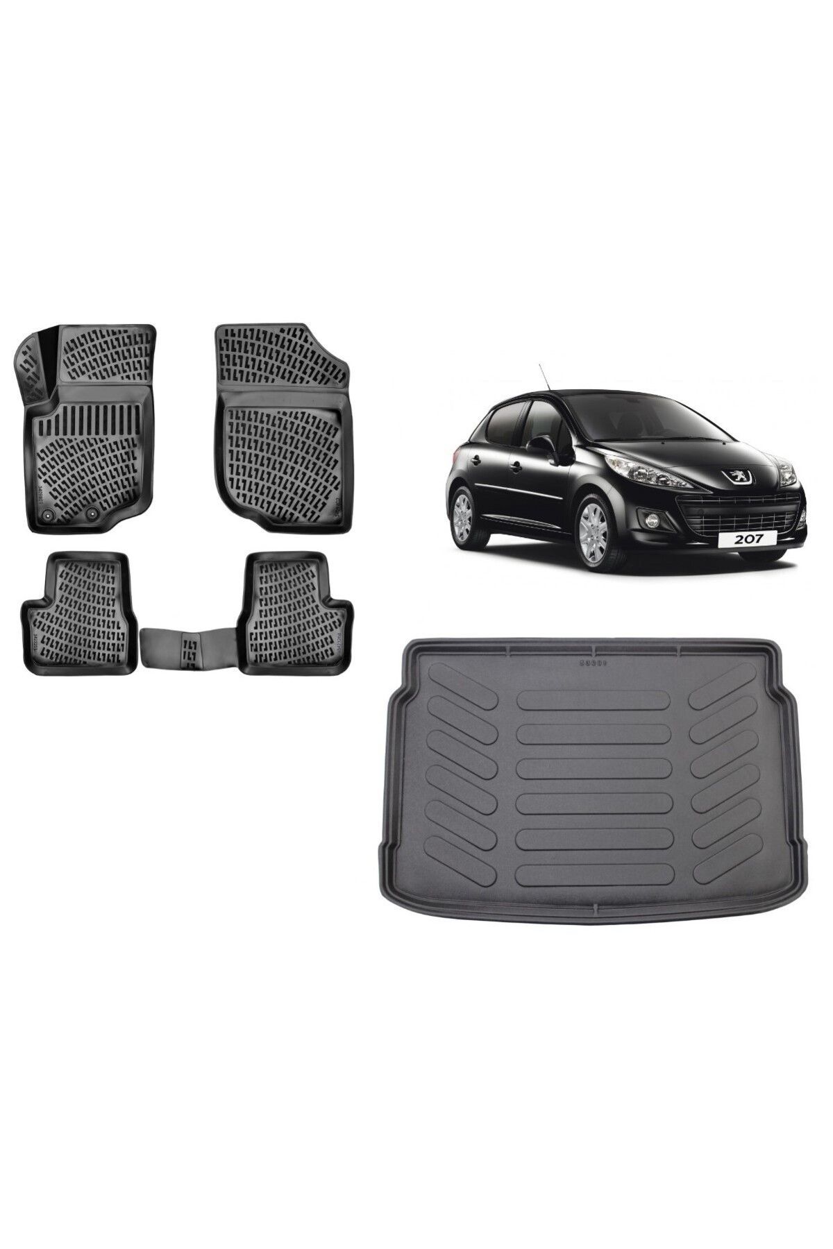 Peugeot 207 Hatchback 2013 Model 3D Bagaj Havuzu+3D Havuzlu Araca Özel Paspas Takımı