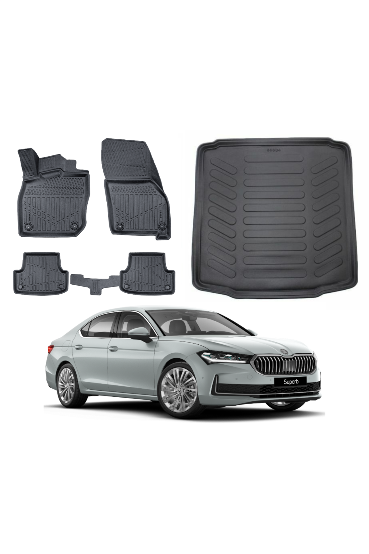 Skoda Super B 2024 Sonrası 3D Bagaj Havuzu+3D Araca Özel Paspas Takımı