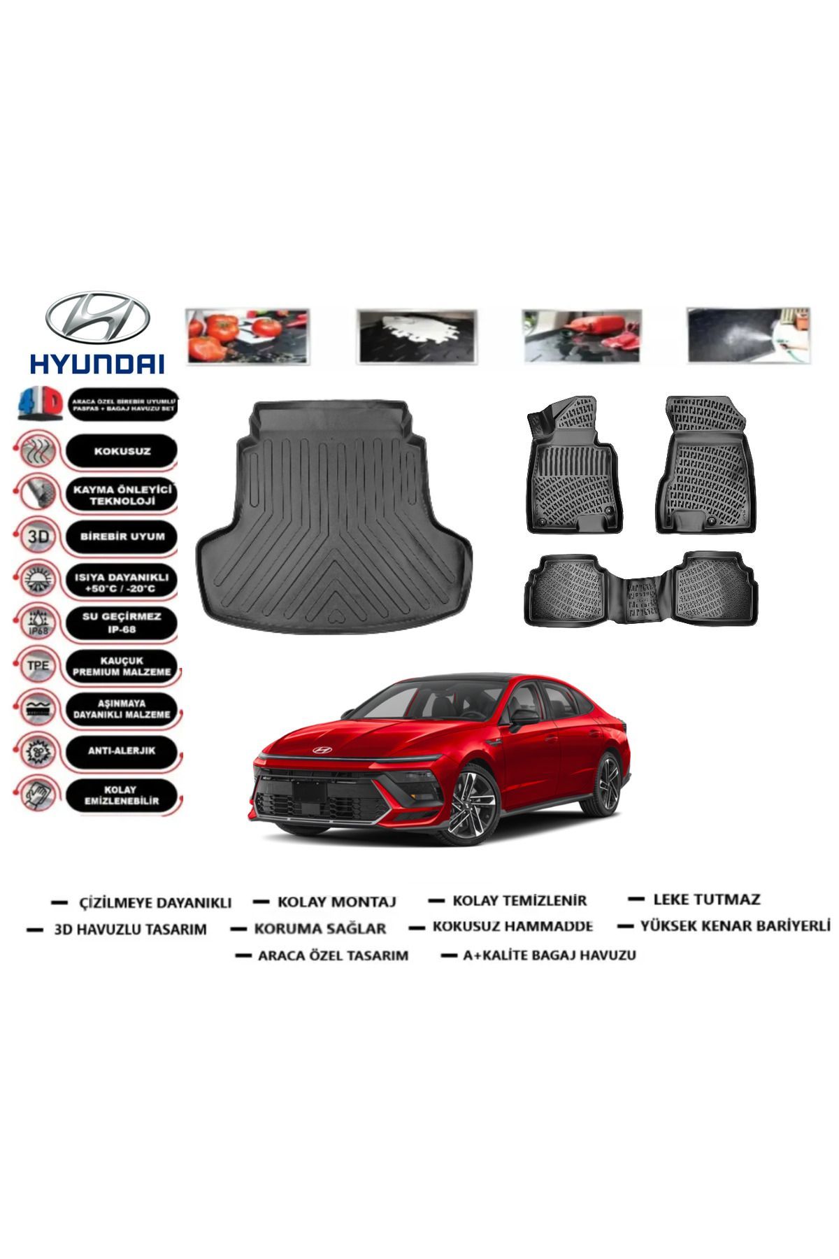Hyundai Sonata 2025 Model Bagaj Havuzu Araca Özel Paspas Takımı Prrox