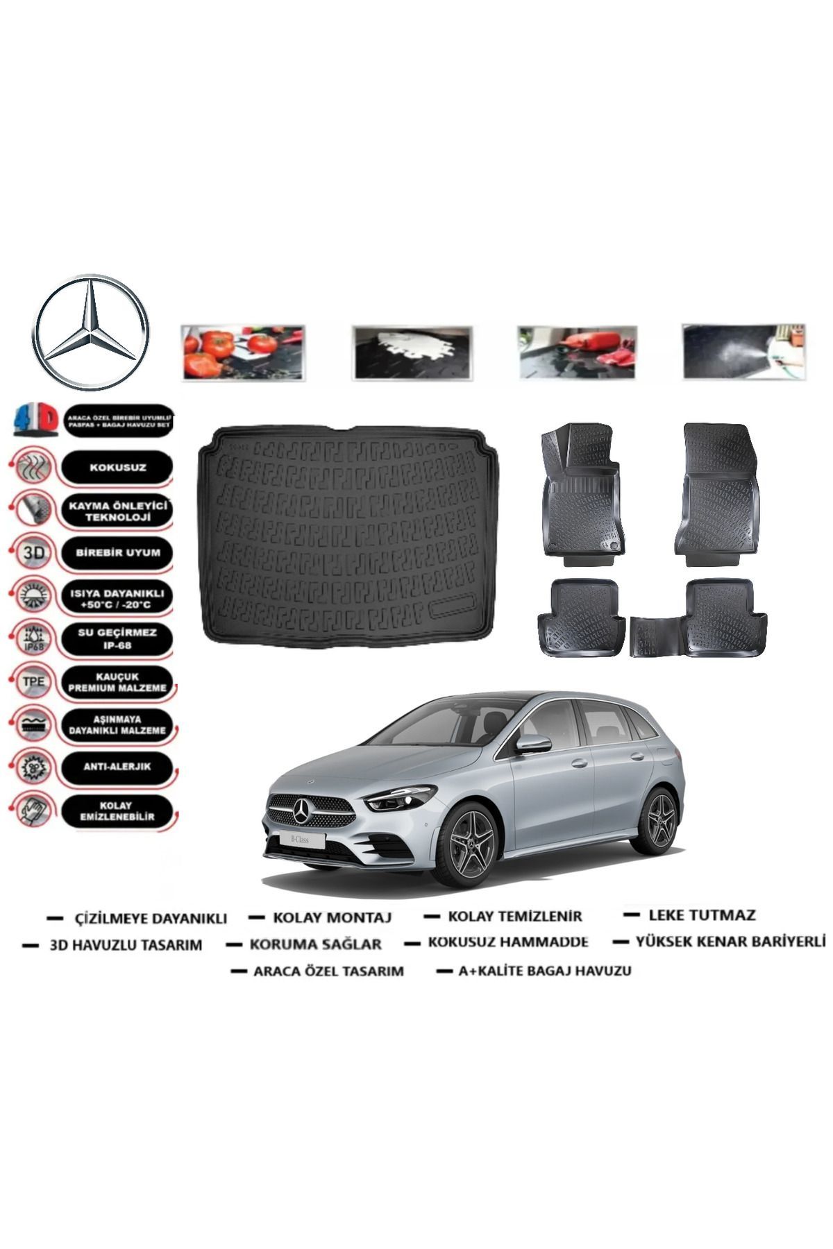 Mercedes B Serisi W247 2022 Model Alt Bagaj Havuzu Araca Özel Paspas Takımı Prrox