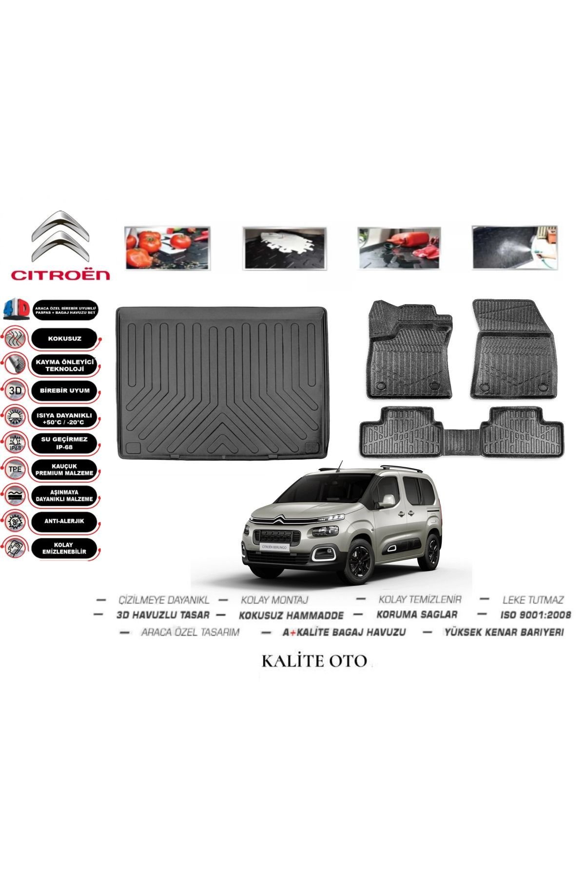 Citroen Berlingo 2019 Ve Sonrası 3D Bagaj Havuzu+4D Havuzlu Paspas Seti