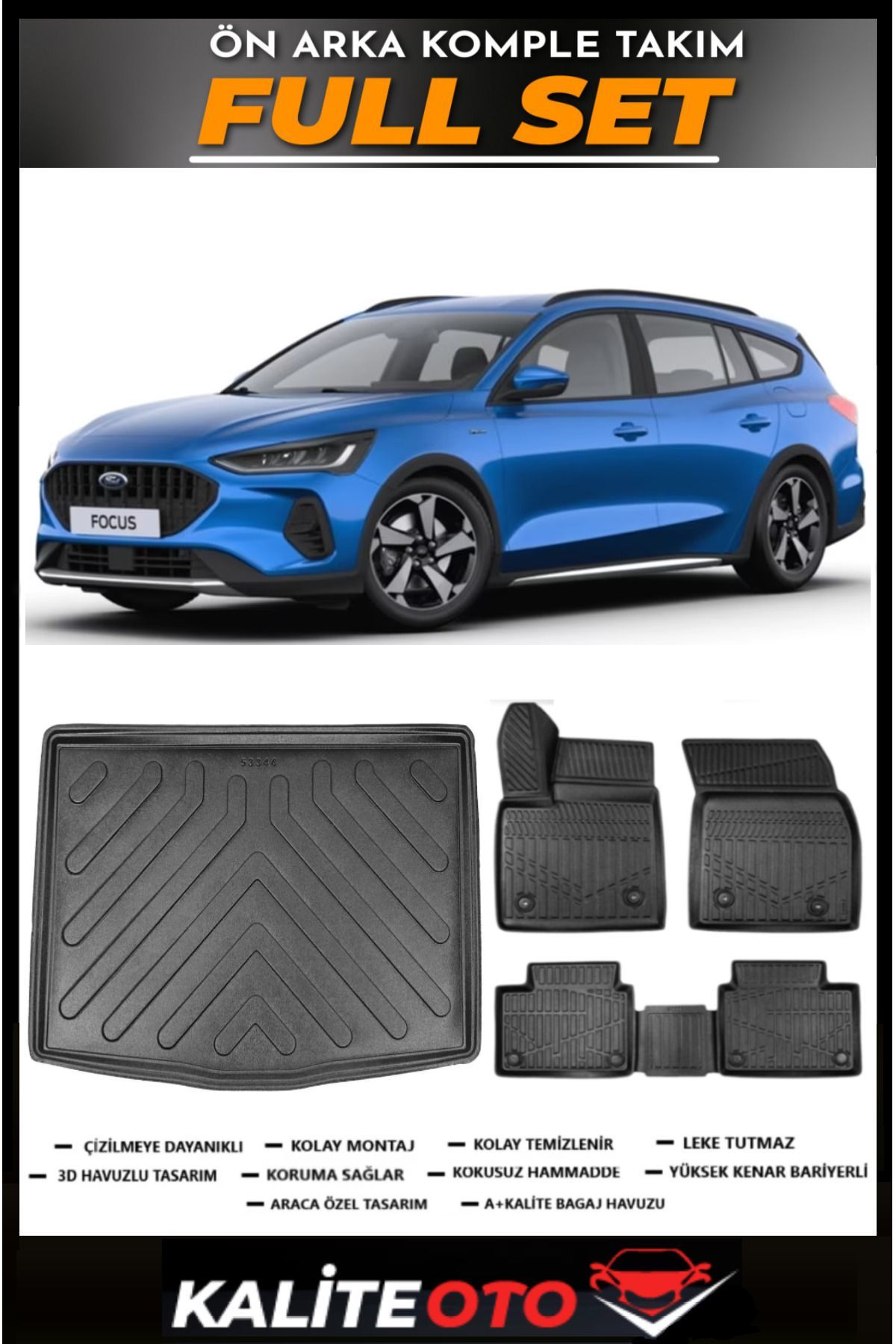 Ford Focus 5 STW Alt Bagaj Havuzu+4.5D Havuzlu Paspas Seti 2024 Model