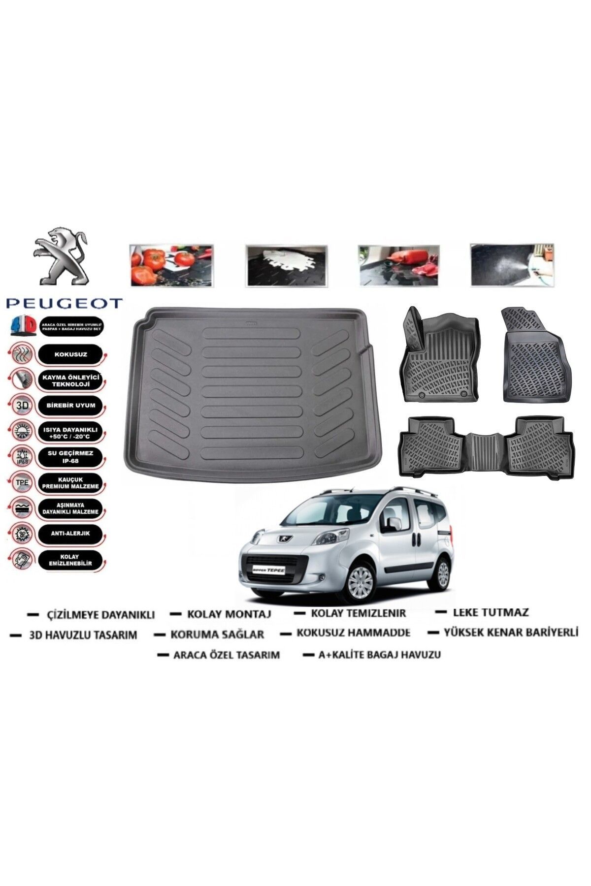 Peugeot Bipper 2012 Model Bagaj Havuzu Araca Özel Paspas Takımı Prrox