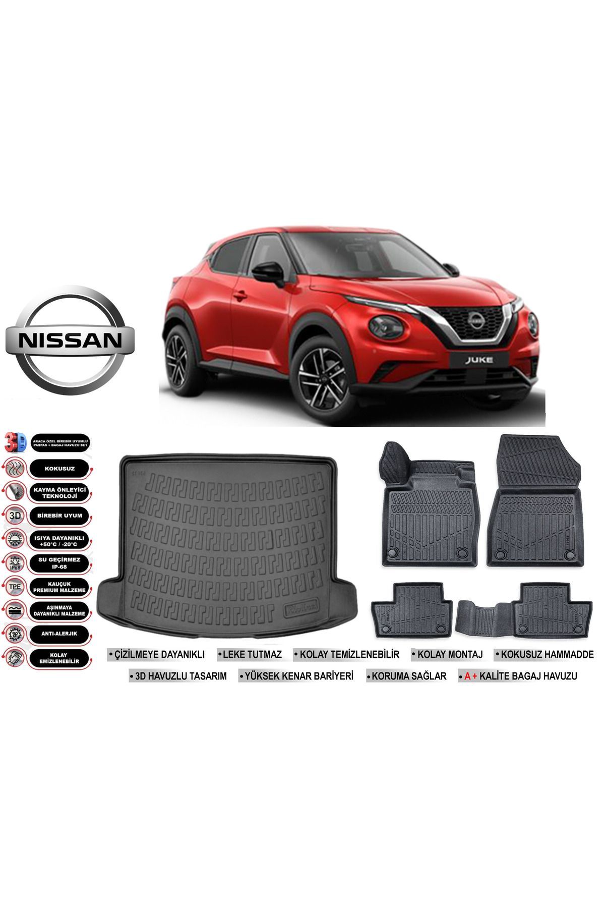Nisan Juke 2023 Model Üst Bagaj Havuzu Araca Özel Siyah Havuzlu Paspas Takımı Sett