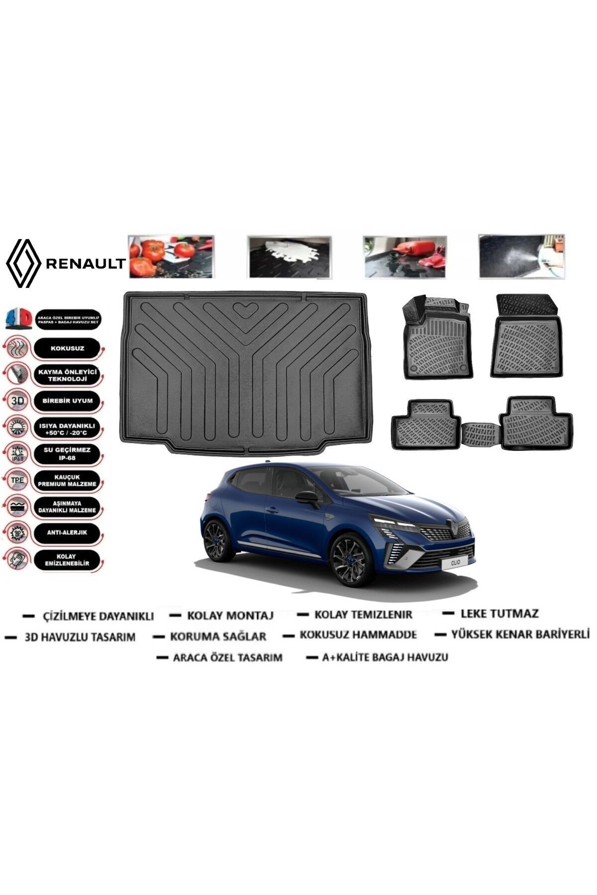 Renault Clio 5 2020 Model Bagaj Havuzu Araca Özel Paspas Takımı Flex