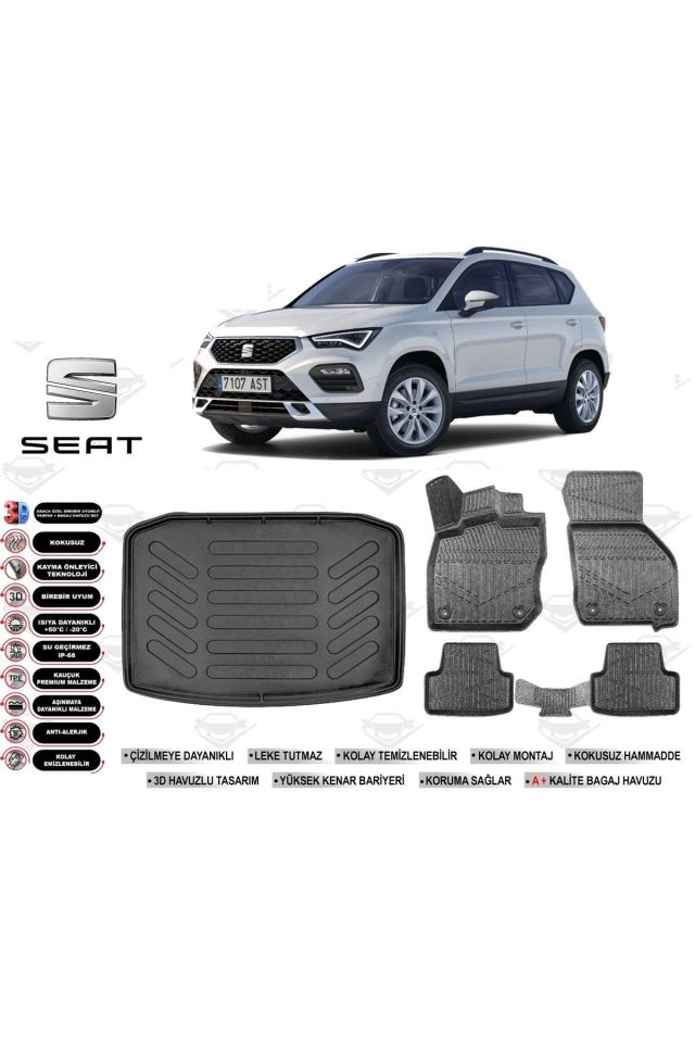 Seat Ateca 4x4 2017 Model Bagaj Havuzu Araca Özel Siyah Havuzlu Paspas Takımı Sett
