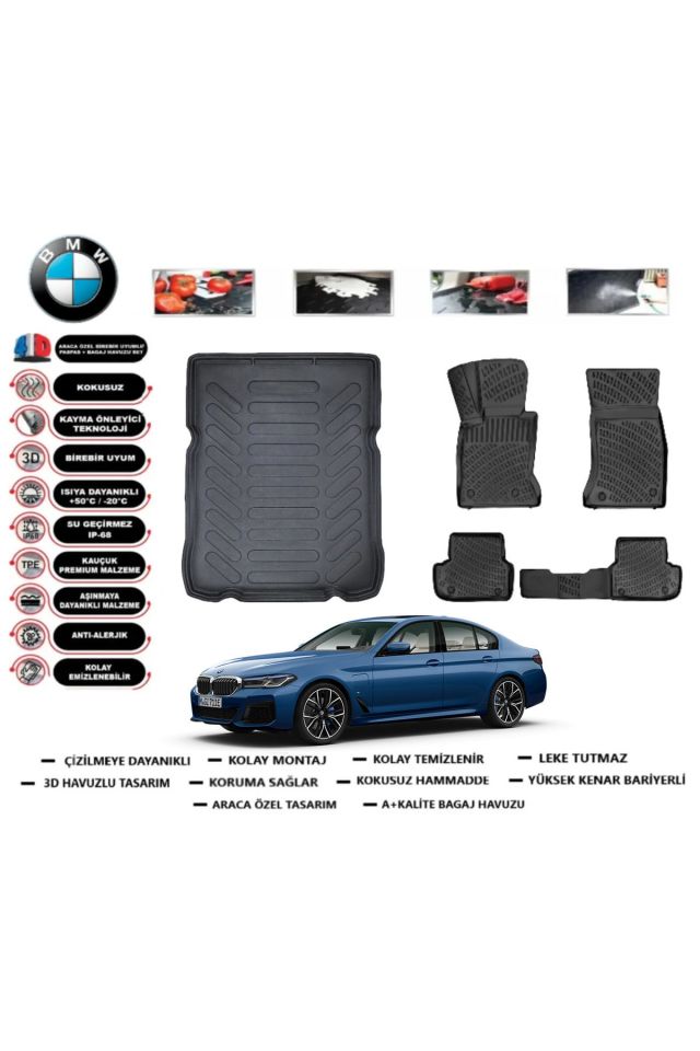Bmw 5 serisi G30 2020 Model Bagaj Havuzu Araca Özel Paspas Takımı Flex