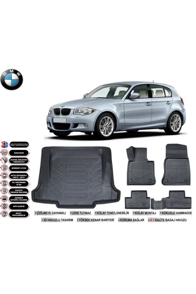 Bmw 1 Serisi E87 2008 Model Bagaj Havuzu Araca Özel Siyah Havuzlu Paspas Takımı Sett