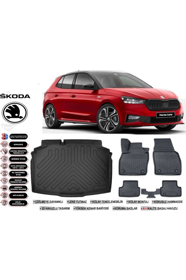 Skoda Fabia 2023 Model Bagaj Havuzu Araca Özel Siyah Havuzlu Paspas Takımı Sett